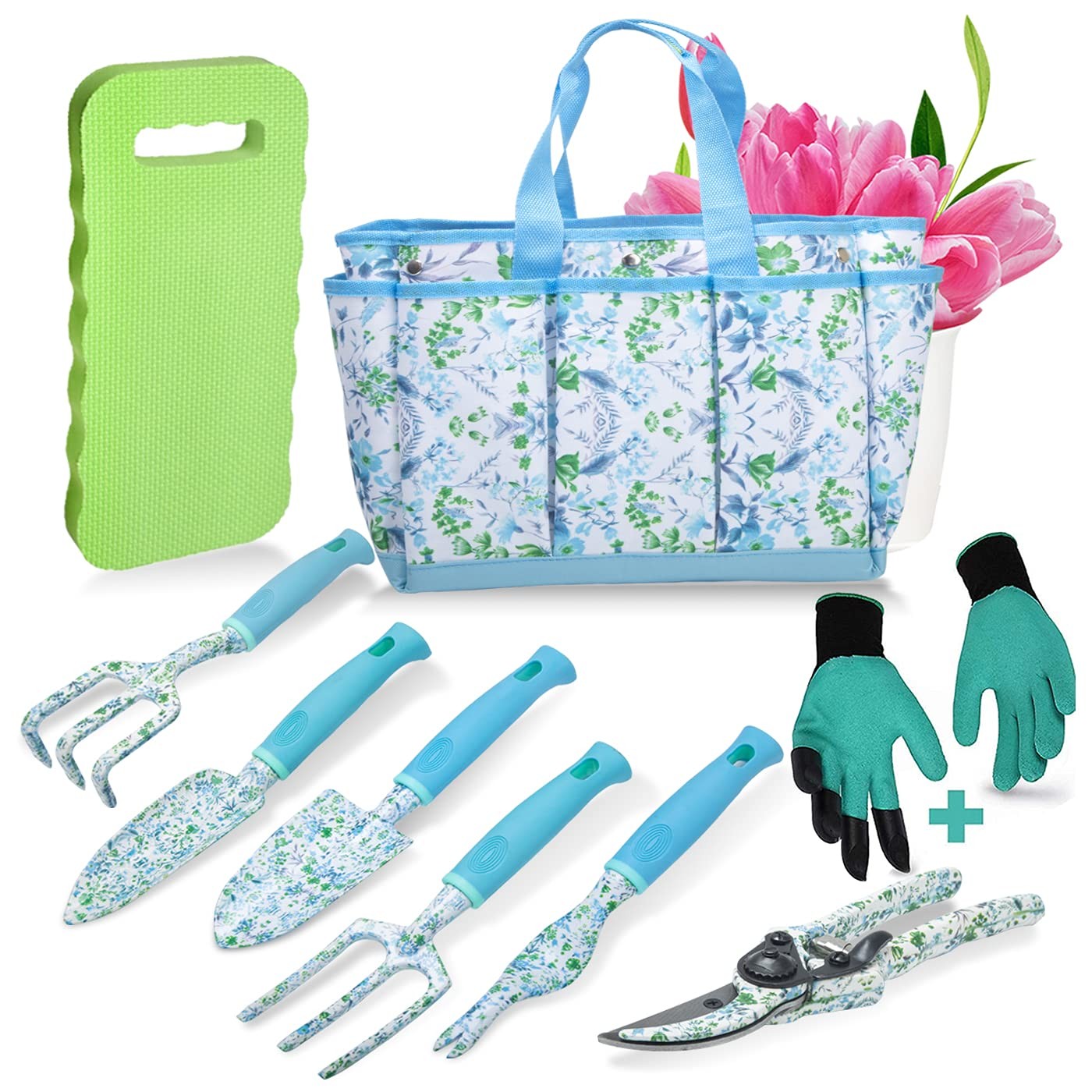 Garden Tool Set 9 Piece Aluminum Alloy Gardening Hand Tools Kit Gift for & Pa…