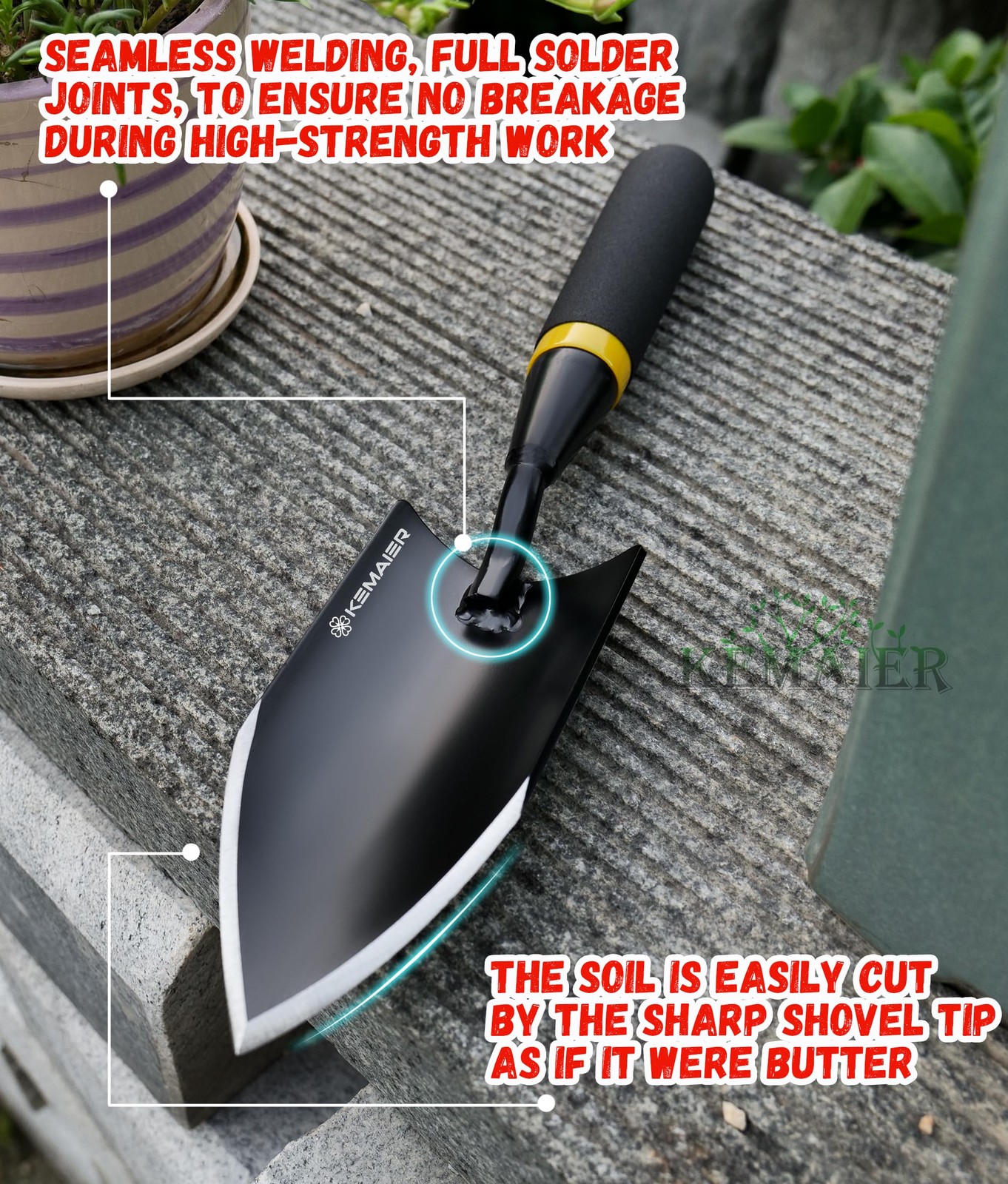 Heavy Duty Gardening Hand Trowel – Carbon Steel Garden Trowel with Rubberized…