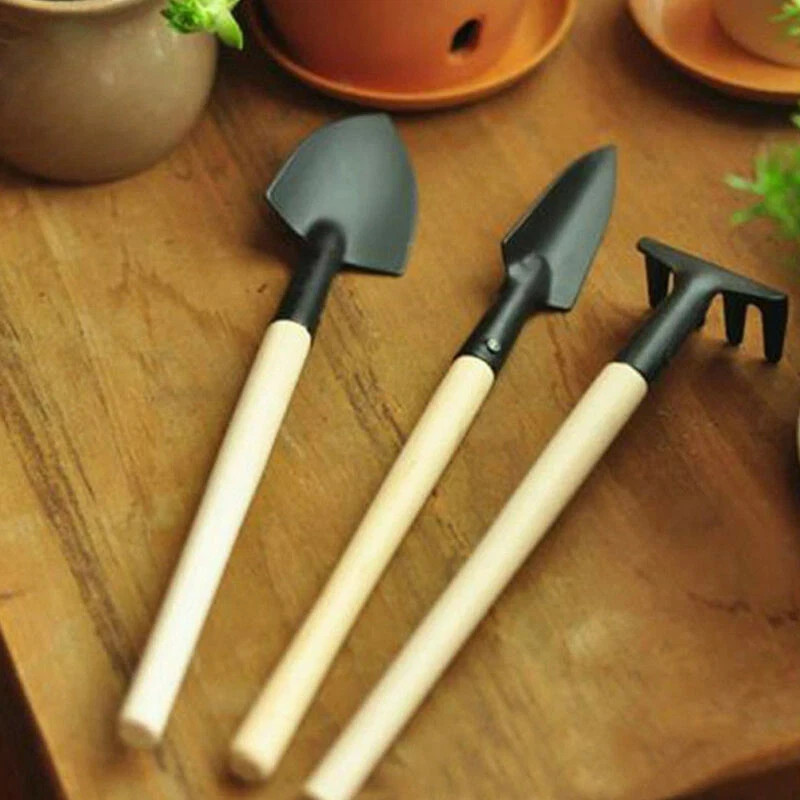 3pcs Wood Handle Garden Tool Set Planting Gardening Mini Tool Set Home Gardening
