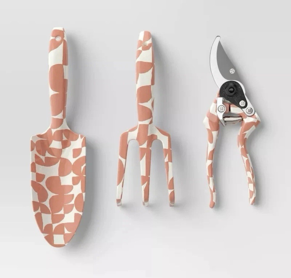 Threshold Garden 3 Piece Tool Set Aluminum Pruner Cultivator Trowel Print New