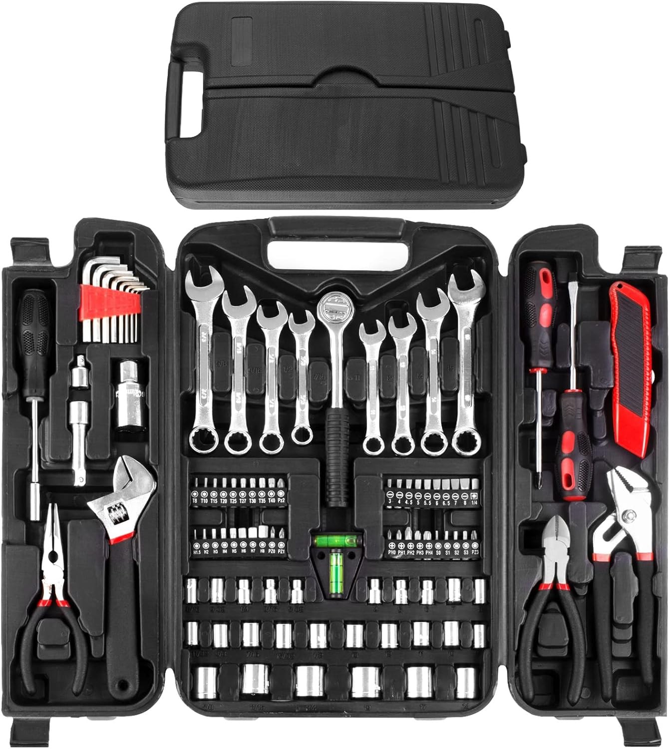 95Pcs Red Mechanics Tool Set Socket Pliers Wrench Portable Storage Box