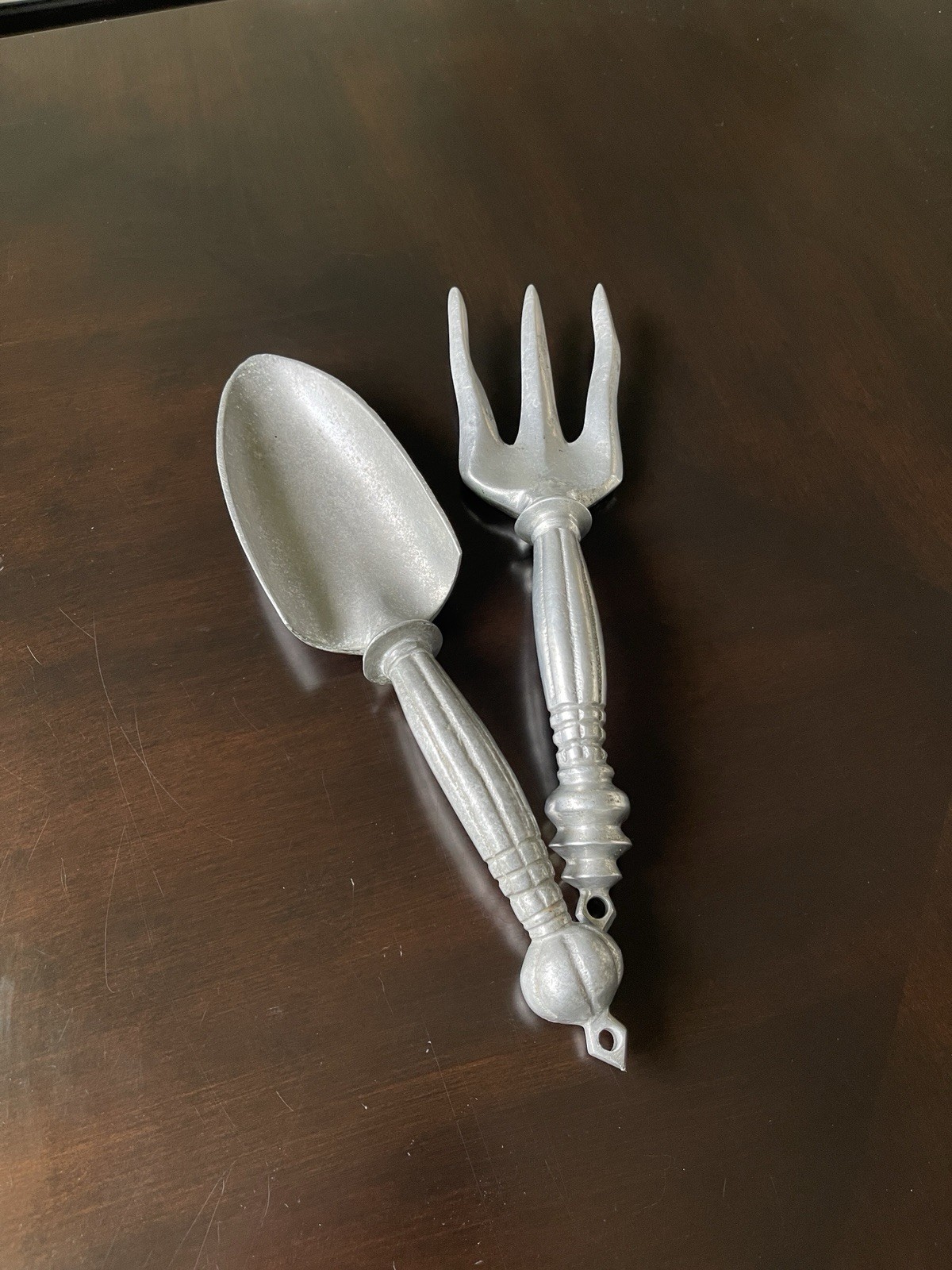 Vintage Cast Aluminum Curved Handle Garden Tools Trowel & Cultivator Hand Rake