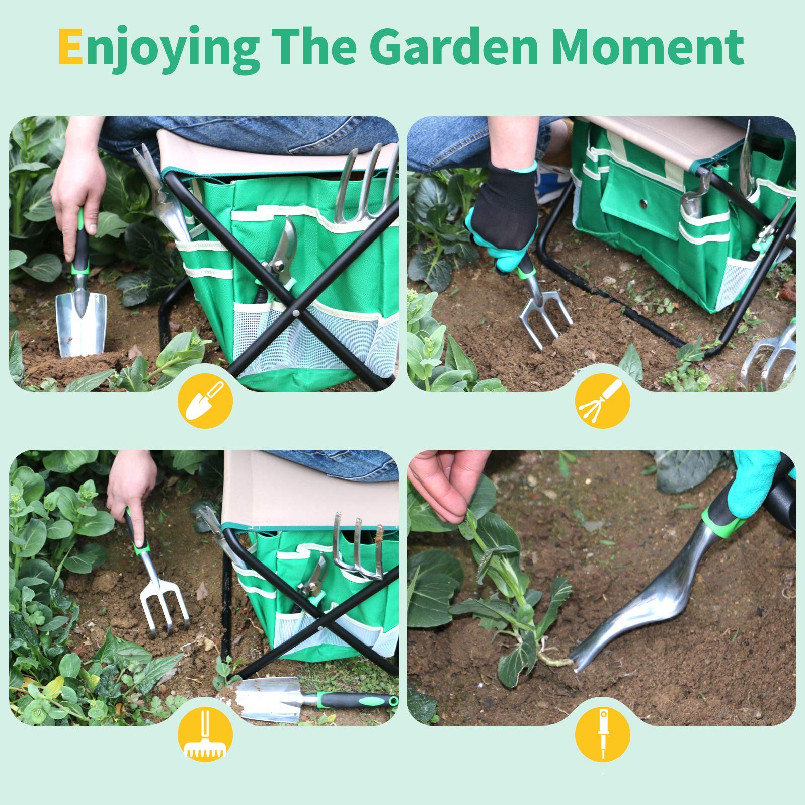9 PCS All-in-One Garden Tools Set, Heavy-Duty Cast-Aluminum Gardening Kit wit…