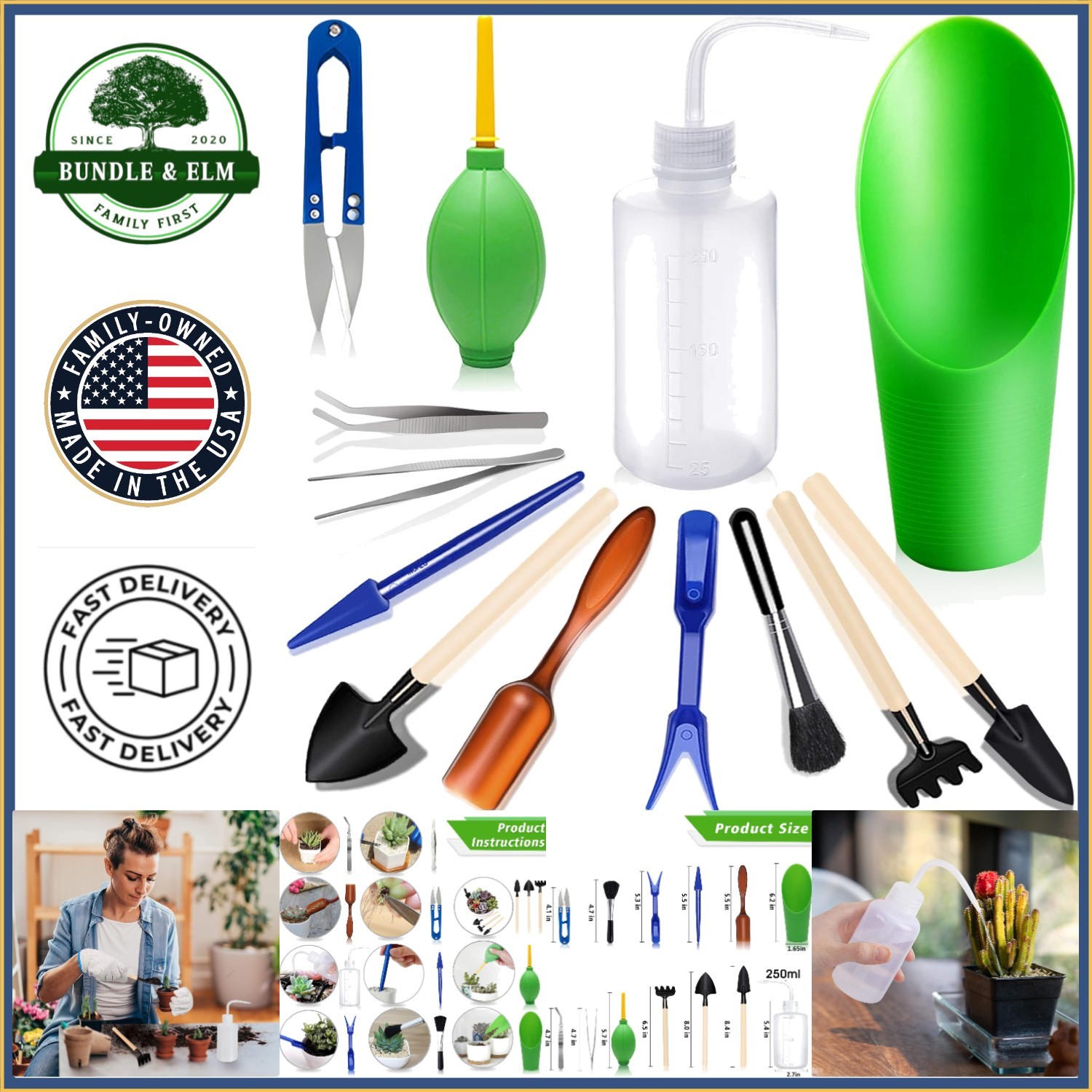 Essential Gardening Tools for Succulent Care, 13-Piece Set with Wooden Handles