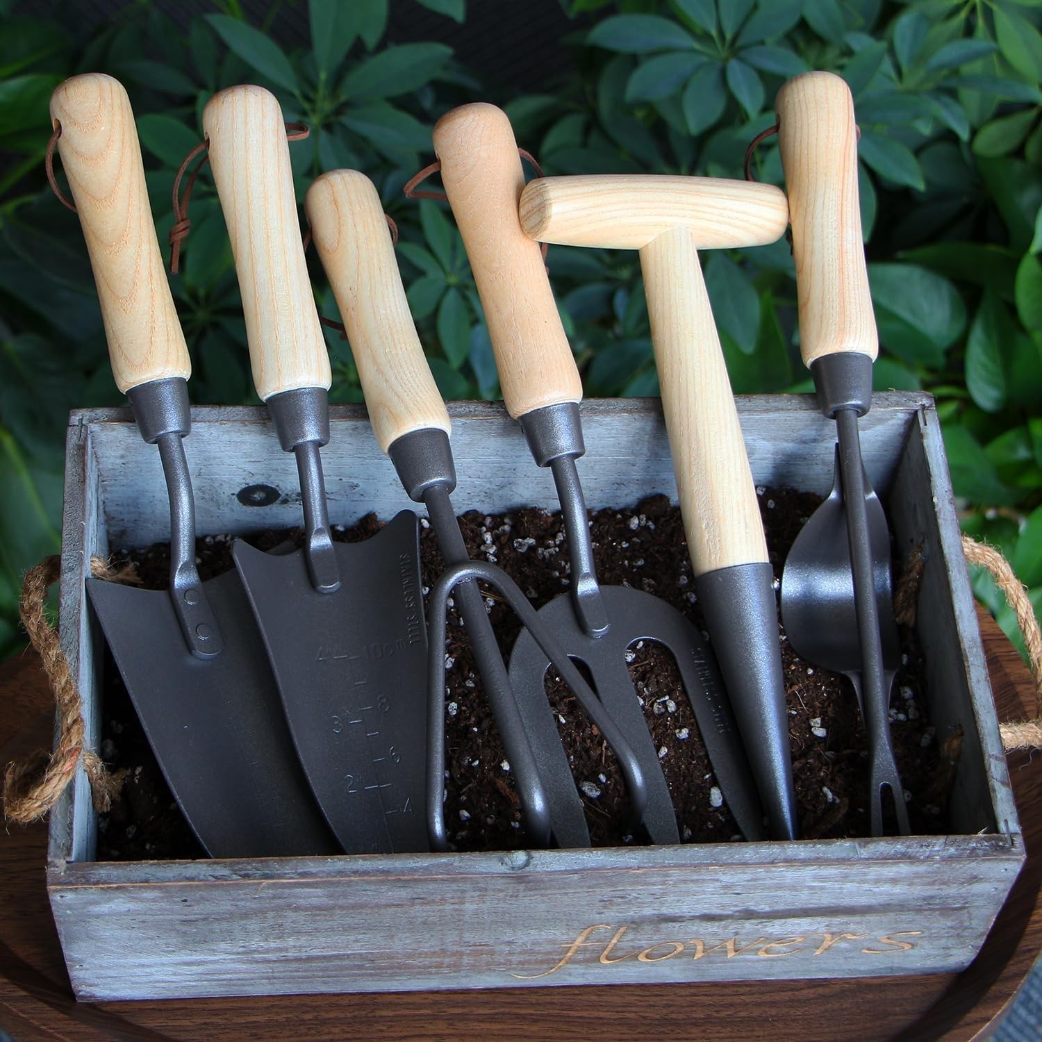 Japanese Gardening Tools Set 6 Piece Stainless Steel Hand Trowel Dibble Rake