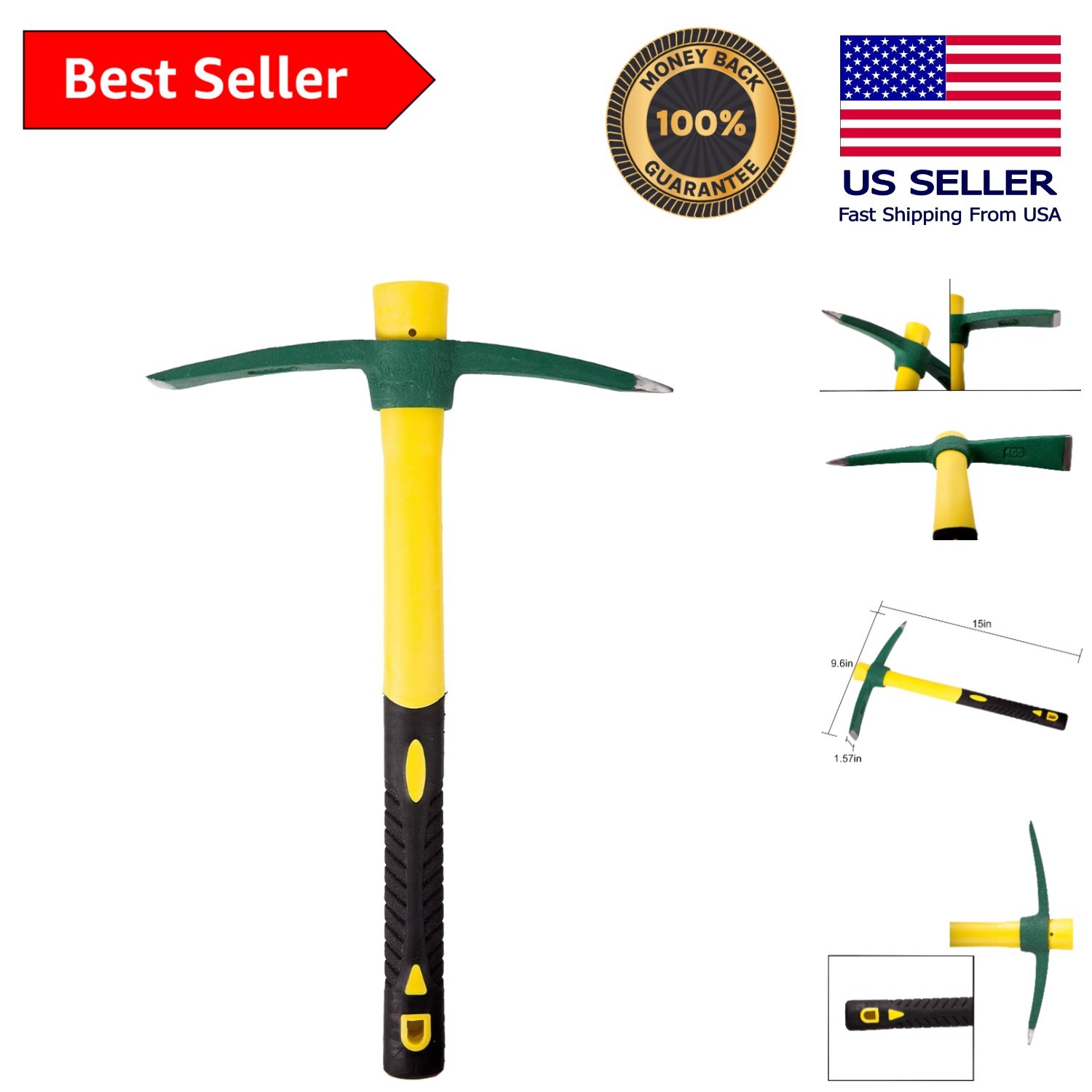 Durable 15-Inch Weeding Pick Axe with Anti-Slip Grip – Perfect for Prospecting