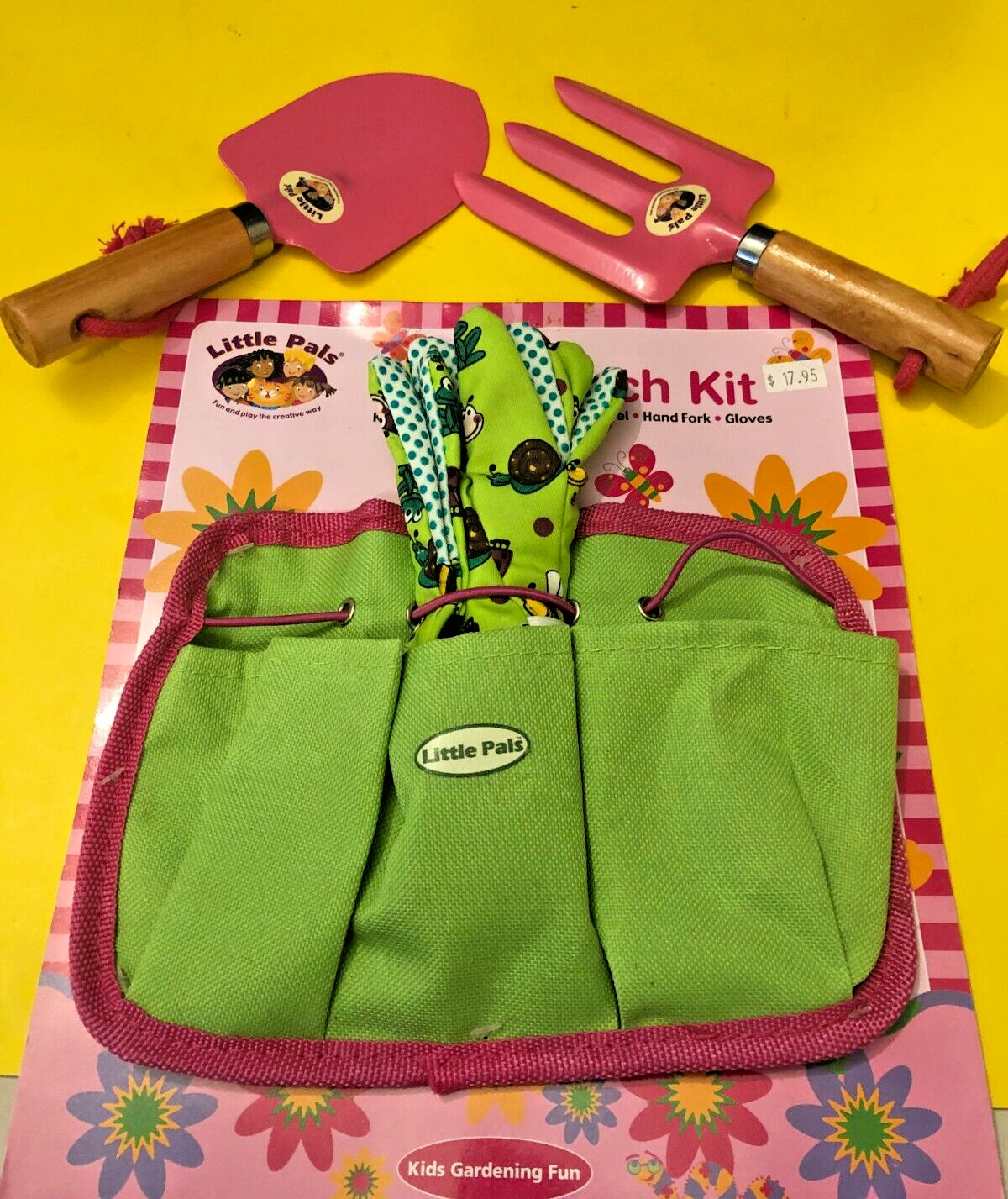 New Kids Gardening Tool Belt Pouch Set ~ Toddler Gloves Metal Rake Spade