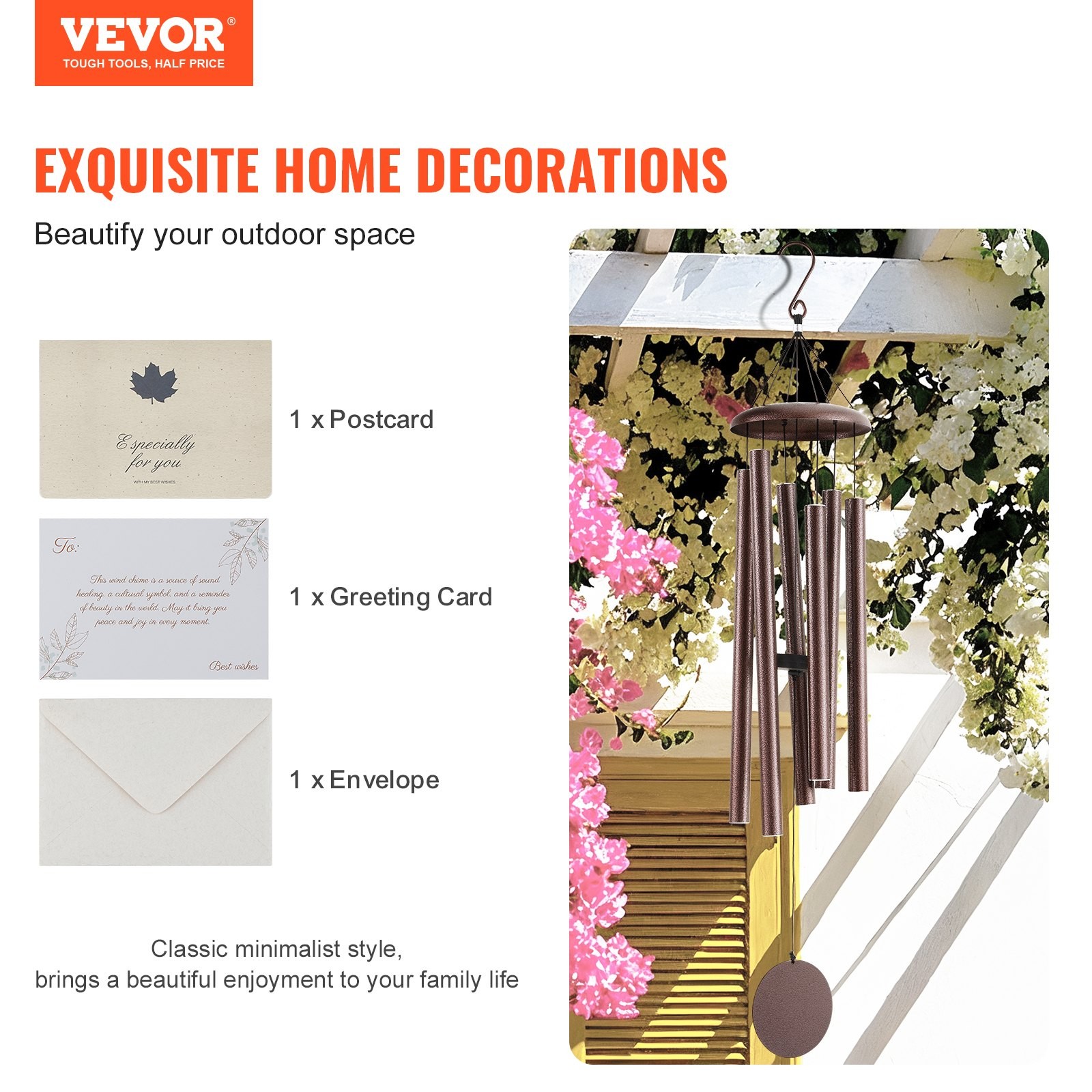 Wind Chimes for Outside,45 in,Deep Tone Wind Chimes with 6 Tubes,Unique Large Me