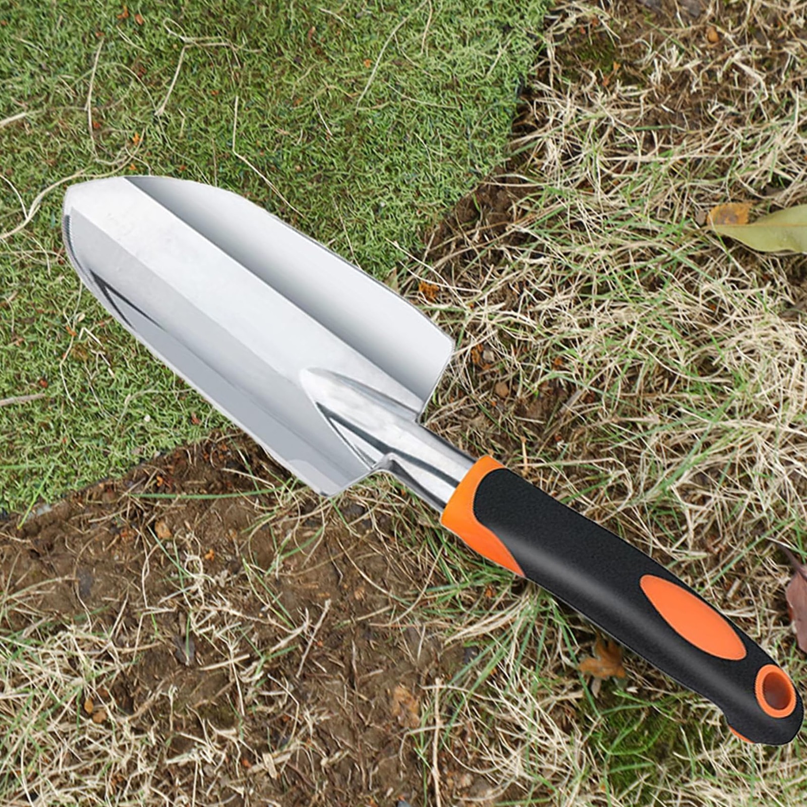 Garden Shovel Hand Trowel Heavy Duty Ergonomic Handle Rust Resistant Orange