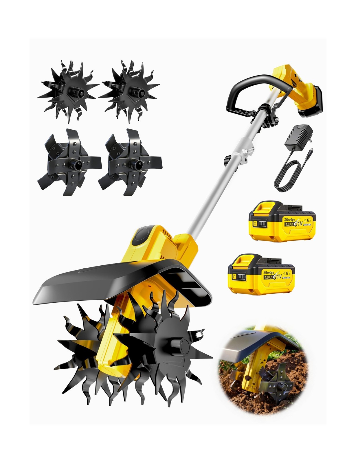 Cordless Tiller Cultivator/ Trencher 2-IN-1, Electric Mini Tiller Lawn Edger …