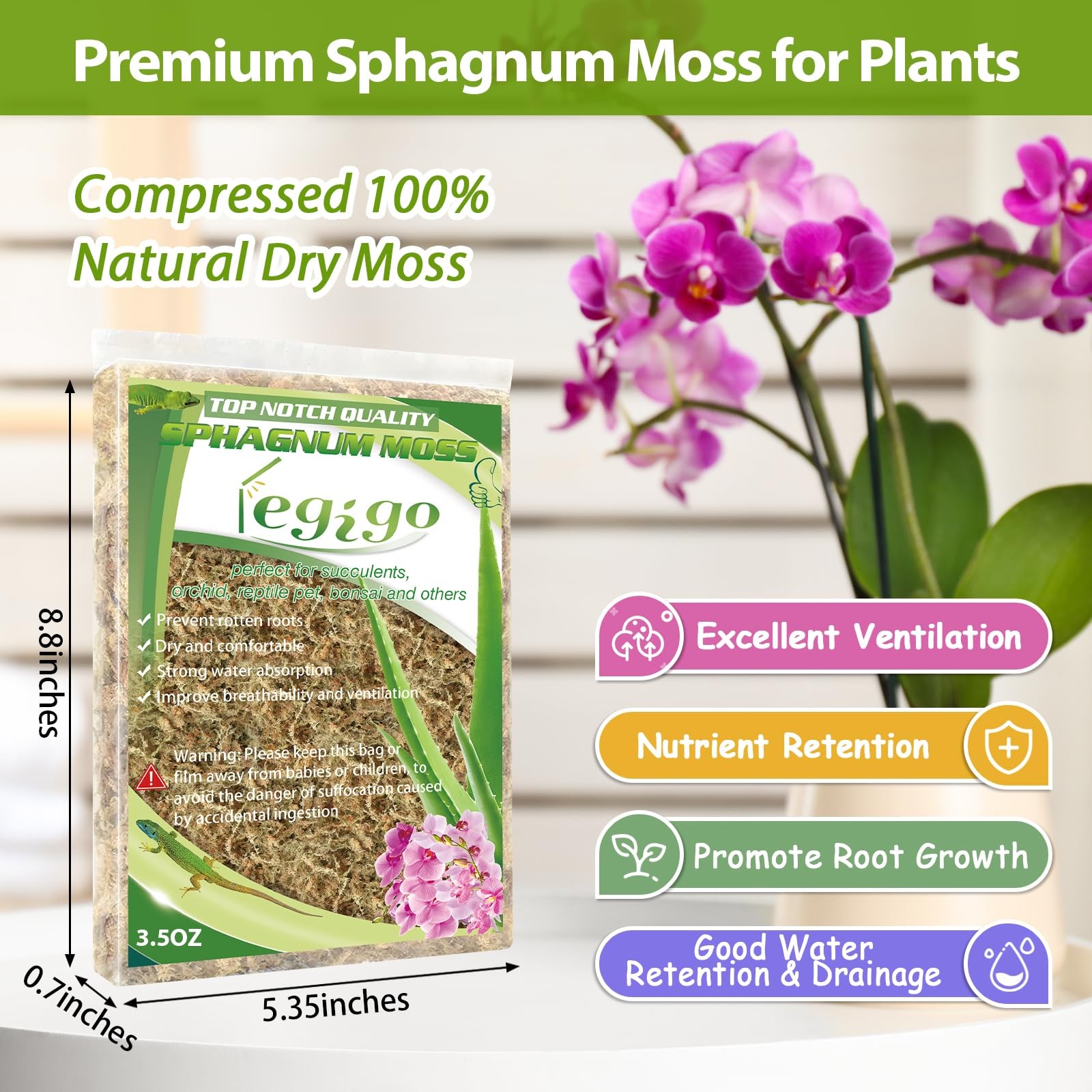 Legigo 3.5Oz Premium Sphagnum Moss Potting Mix- 4 Qt Natural Succulent