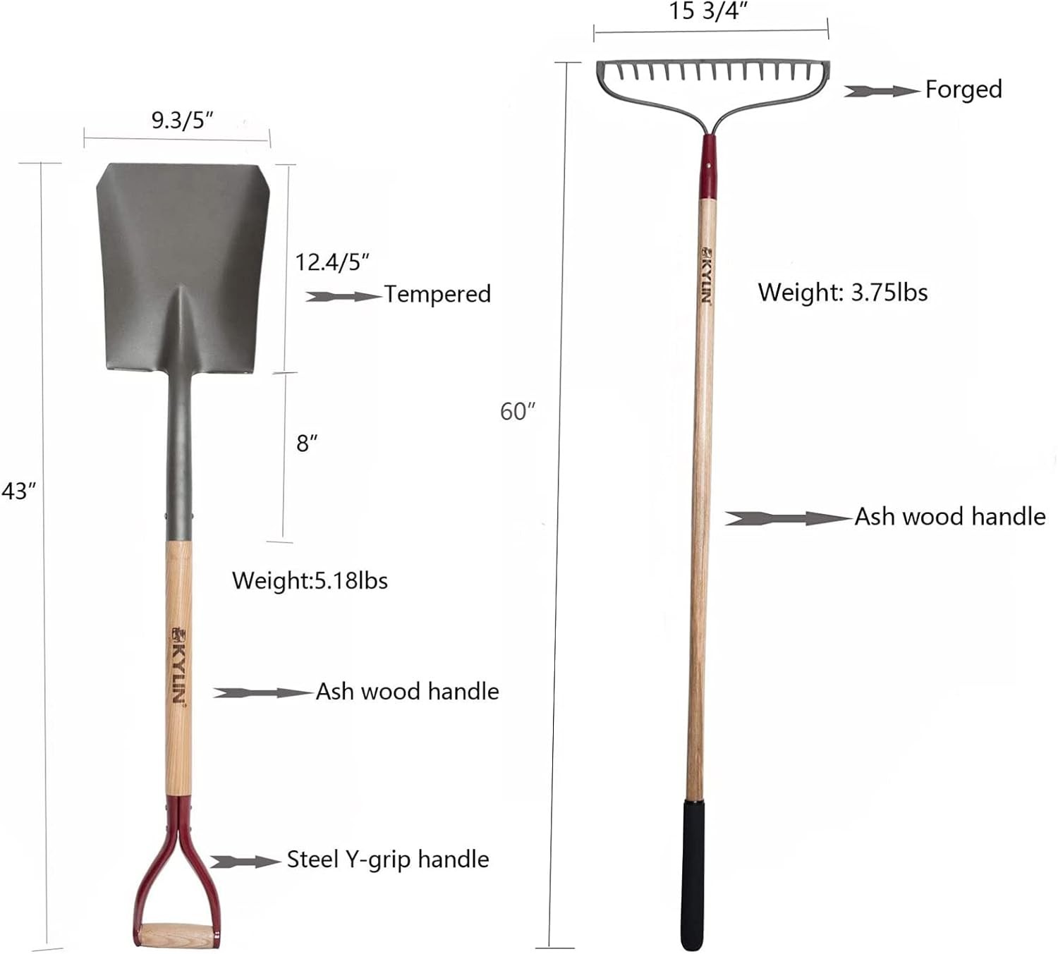 Landscaping Shovel Rake Tools Set Heavy Duty Yard Digging Shovels Garden Hoe Lon