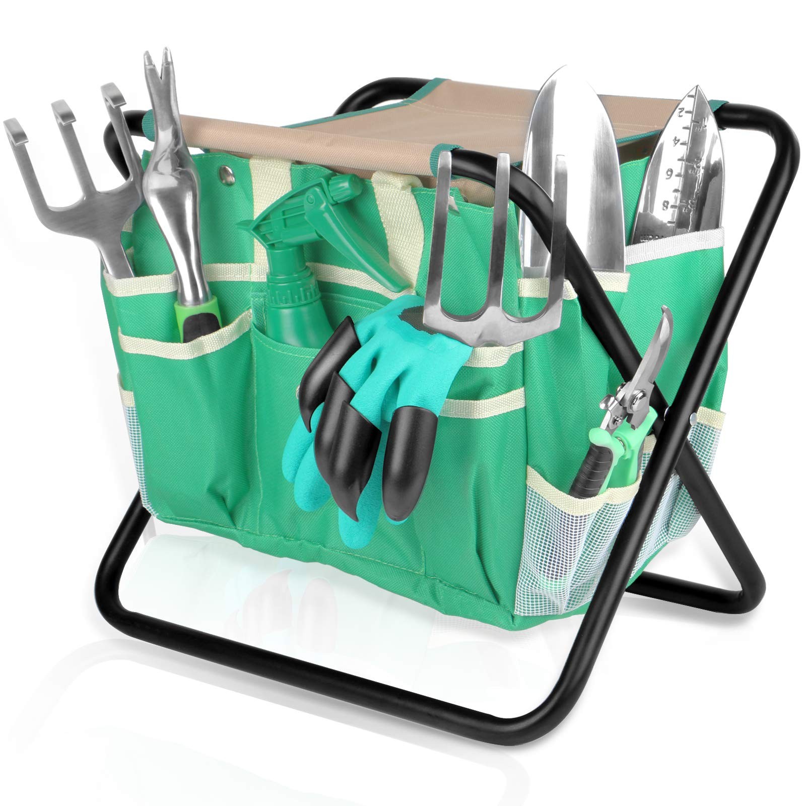 9 PCS All-in-One Garden Tools Set, Heavy-Duty Cast-Aluminum Gardening Kit wit…