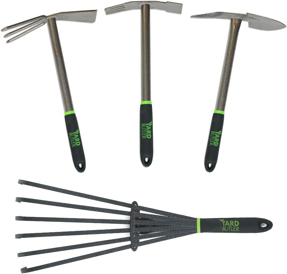 Yard Butler Steel Garden Hand Tool – Pick Axe, Hand Cultivator, Hand Rake & Hoe