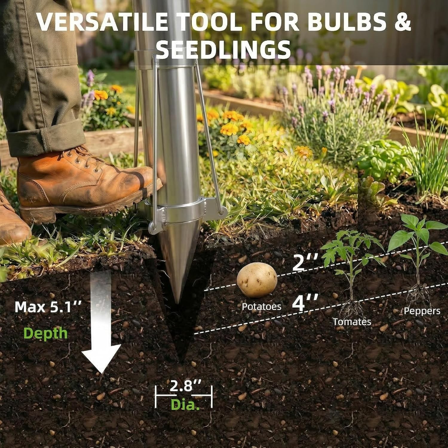 Long Handled Bulb Planter Tool Seedling Transplanter Manual Gardening