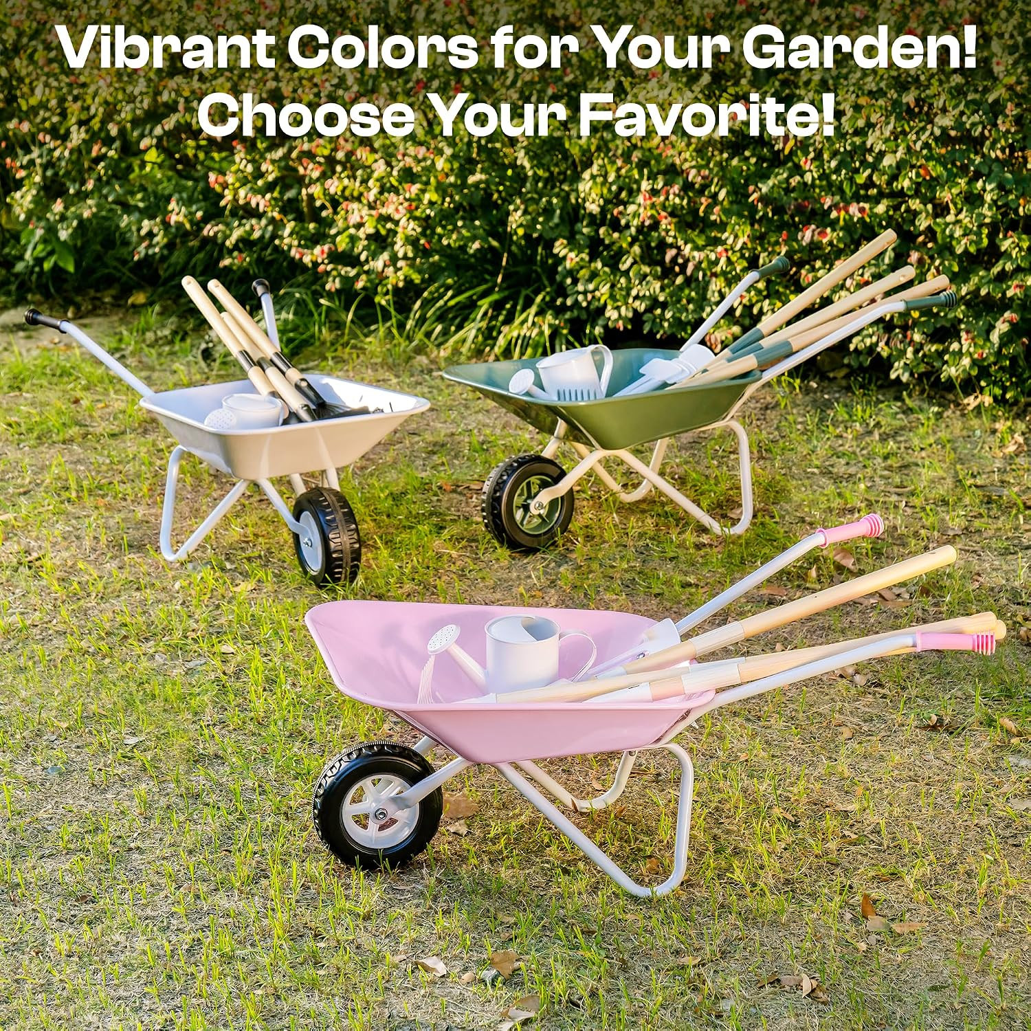 Kids Wheelbarrow with Gardening Set – Metal Wheelbarrow Toddler Outdoor Play Toy