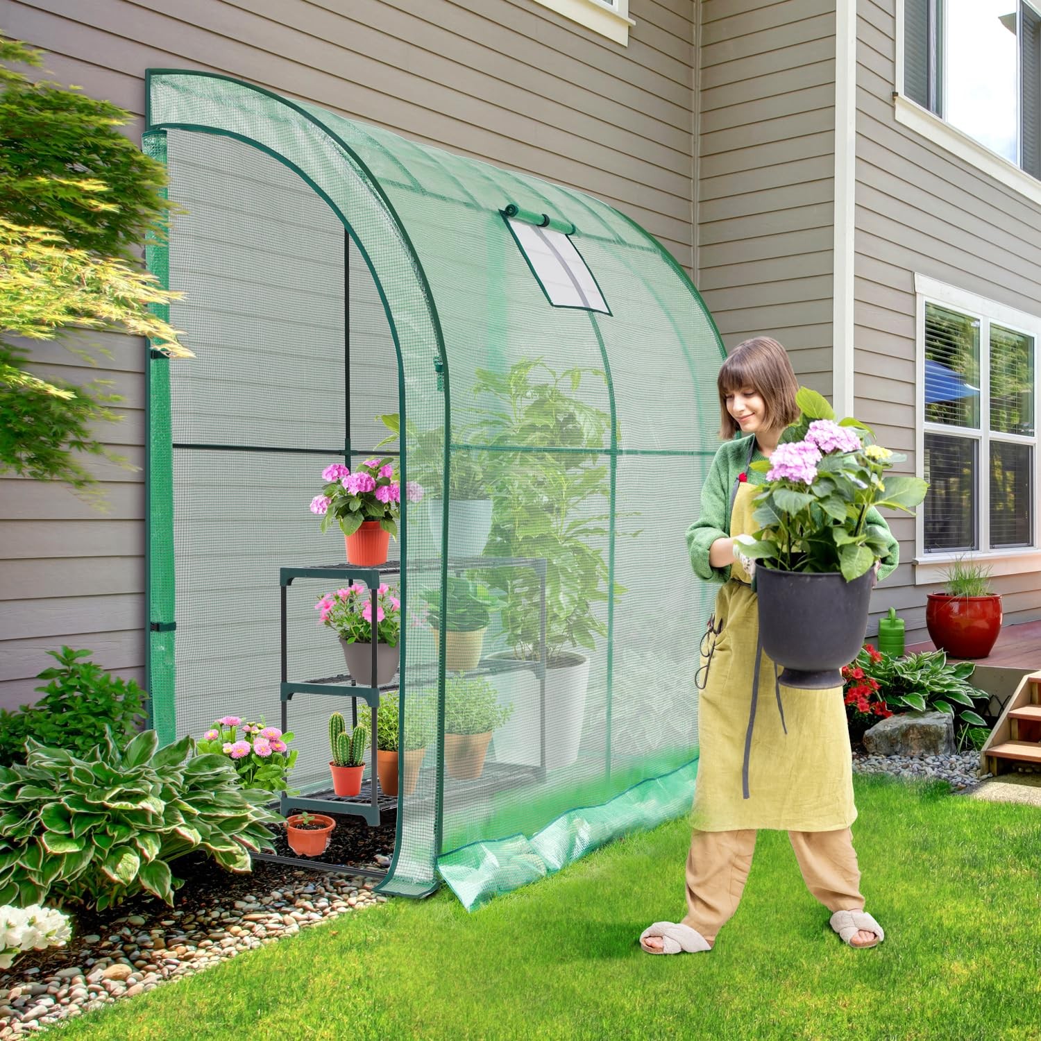 Lean-To 3-Tier Shelves Ohuhu Portable Walk-In Wall Mounted Green House Mesh