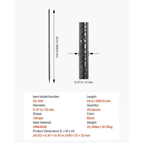 Rebar Stakes, 24-Inch, Heavy-Duty 0.47 in Diameter, Straight Galvanized Steel Gr