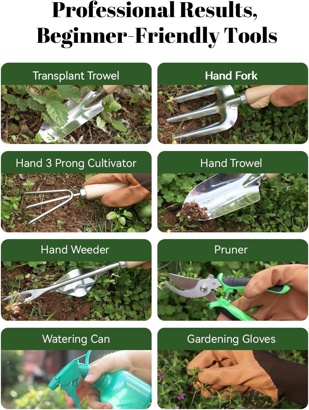 9-Piece Garden Tool Set – Heavy Duty Gardening Hand Tools with Ergonomic Non-…