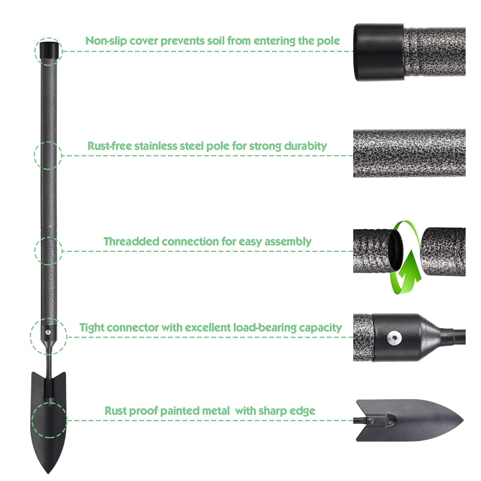 5 Pcs Heavy Duty Garden Tool Set Extended Handle Trowel Rake Weeder Kit