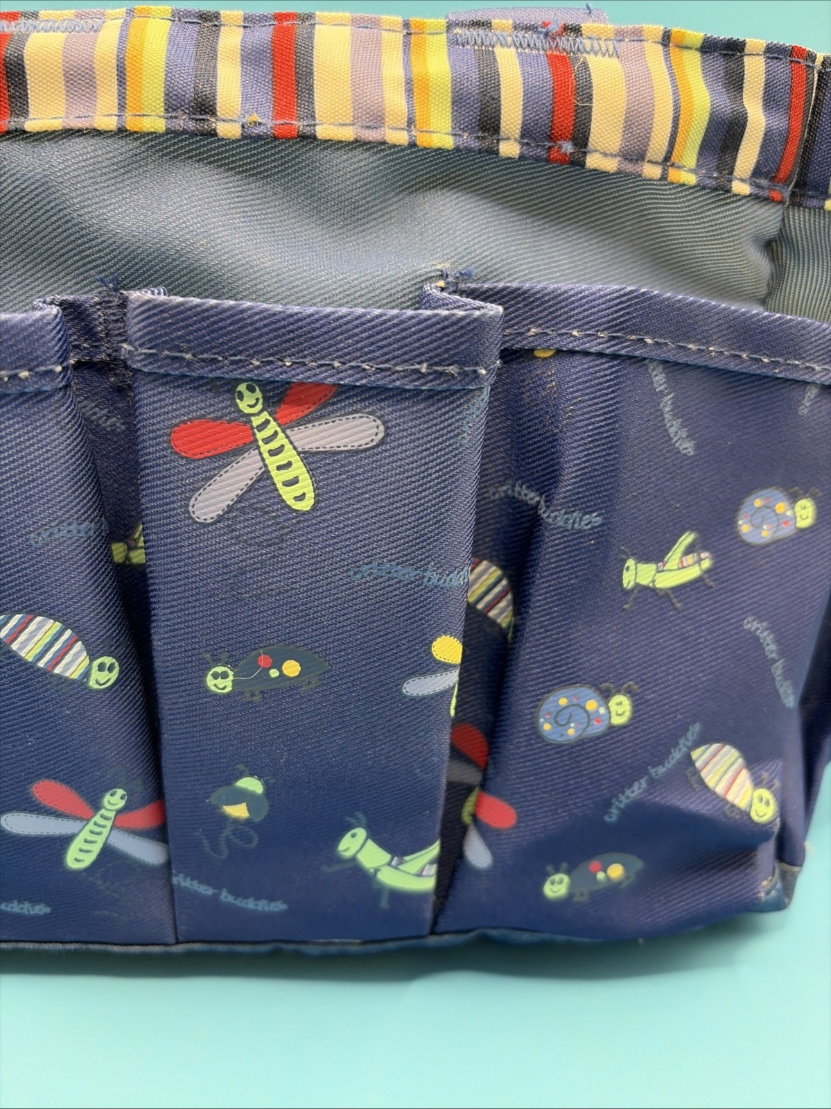 Kids Garden Tool Bag Organizer Multi Pocket Tote Craft Storage Blue Insect Print