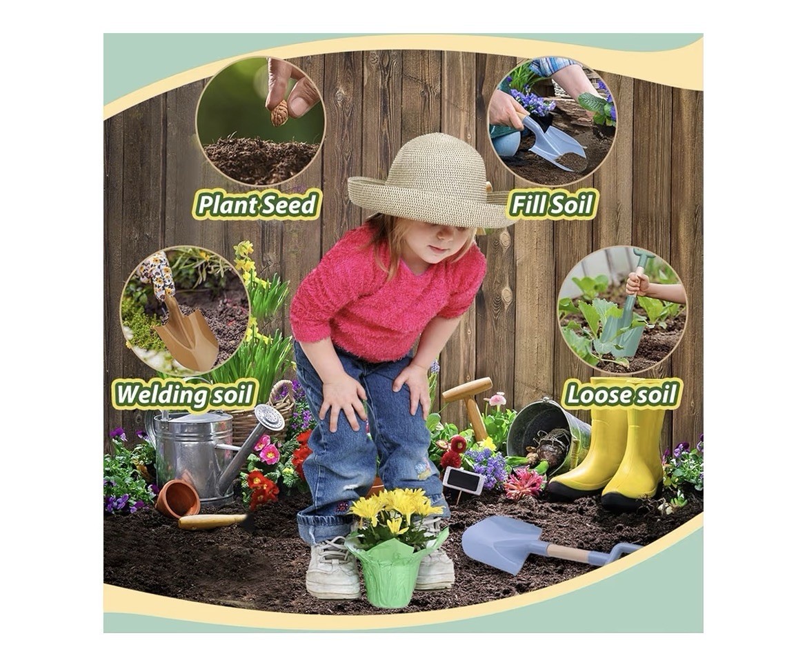 2 Piece Garden Shovel Set, Green & Blue, 16.14in, Square Handle