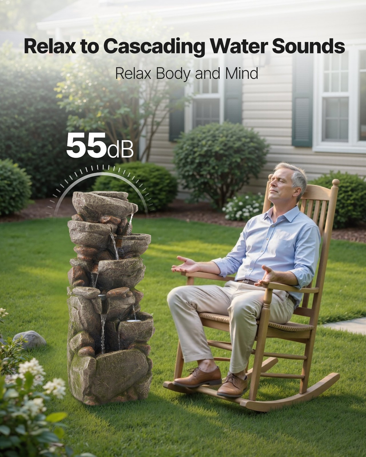 Outdoor Water Fountain,38.98 in Height Fountain and Waterfall,7-Tier Floor Stand