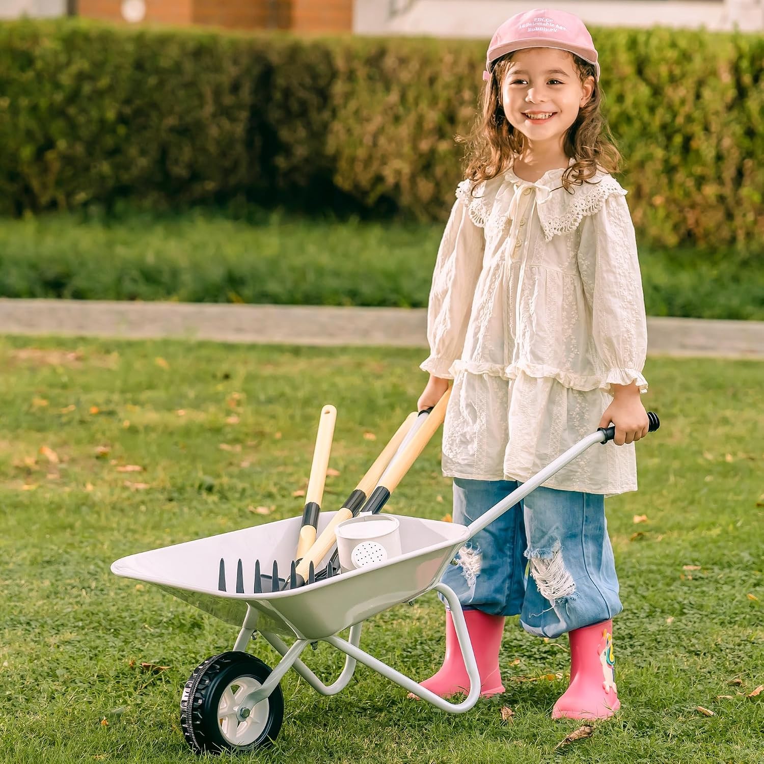 ROBOTIME Kids Wheelbarrow Gardening Set Grayish