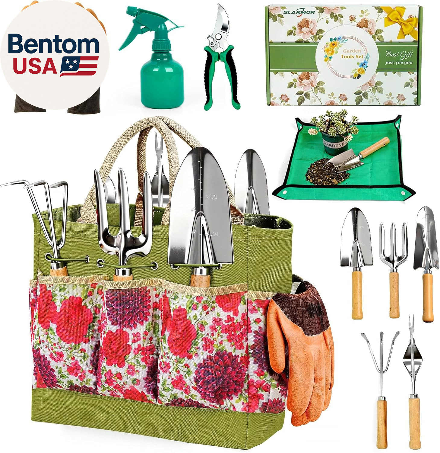 Garden Tool Set, 10 PCS Gardening Essentials, Stainless Steel Garden Hand Tools