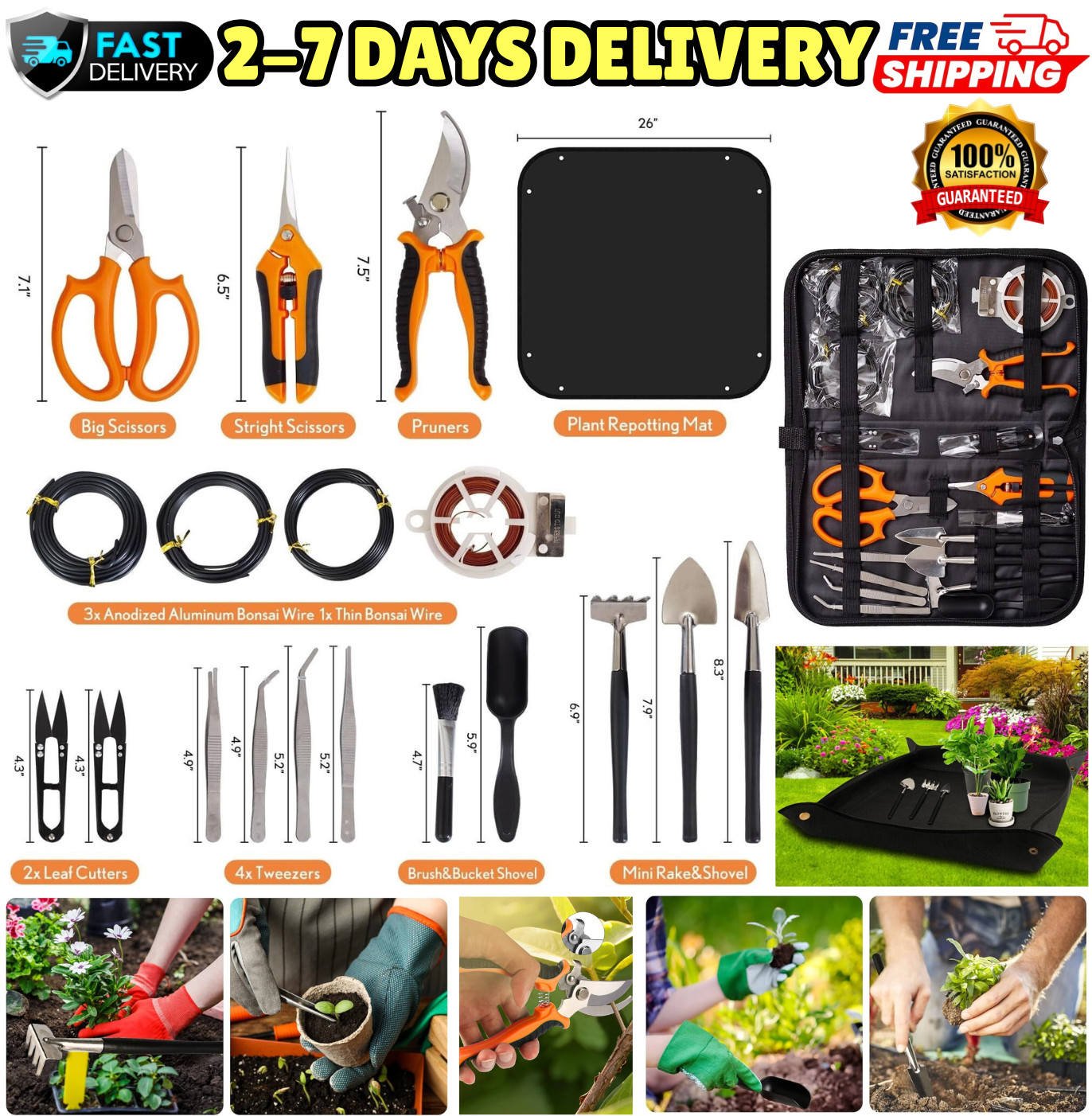 Garden Tool Kit Bonsai Tree Care Training Wire Plant Mat Scissors Pruning Shears