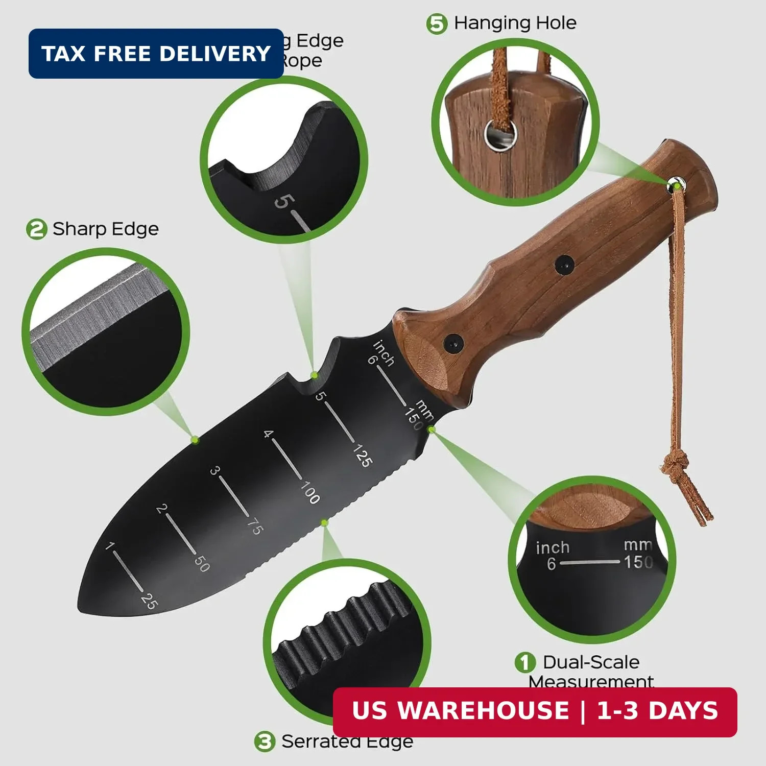 Hori Hori Garden Knife, Garden Tools Trowel with EDC Sheath, Gardening Tools for