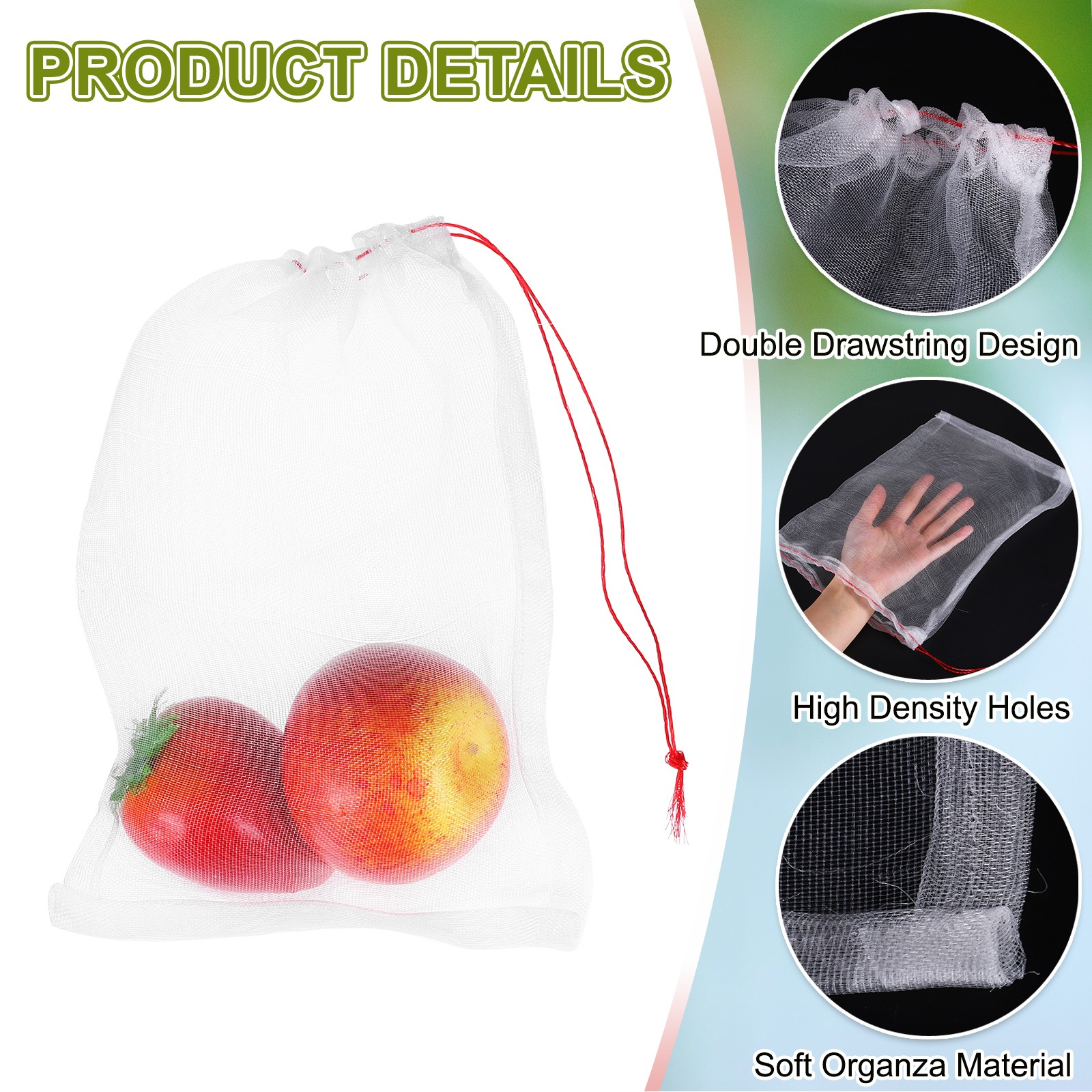 10Pcs Mesh Net, Netting Bags 23.6×15.7 inch 40D Garden Mesh Netting White