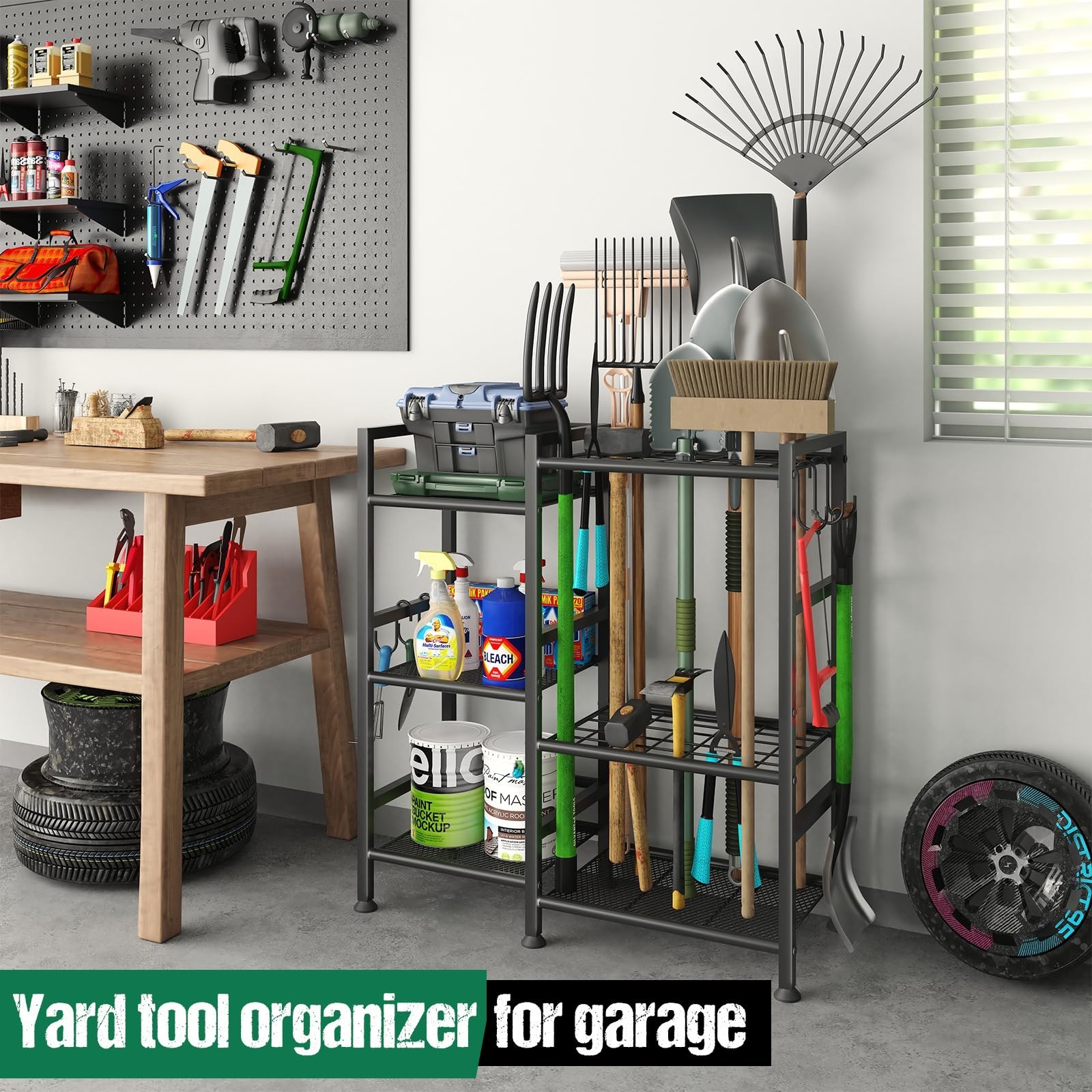 keomaisyto Garden Tool Organizer for Garage Organization, 3 Tier Yard Tool St…