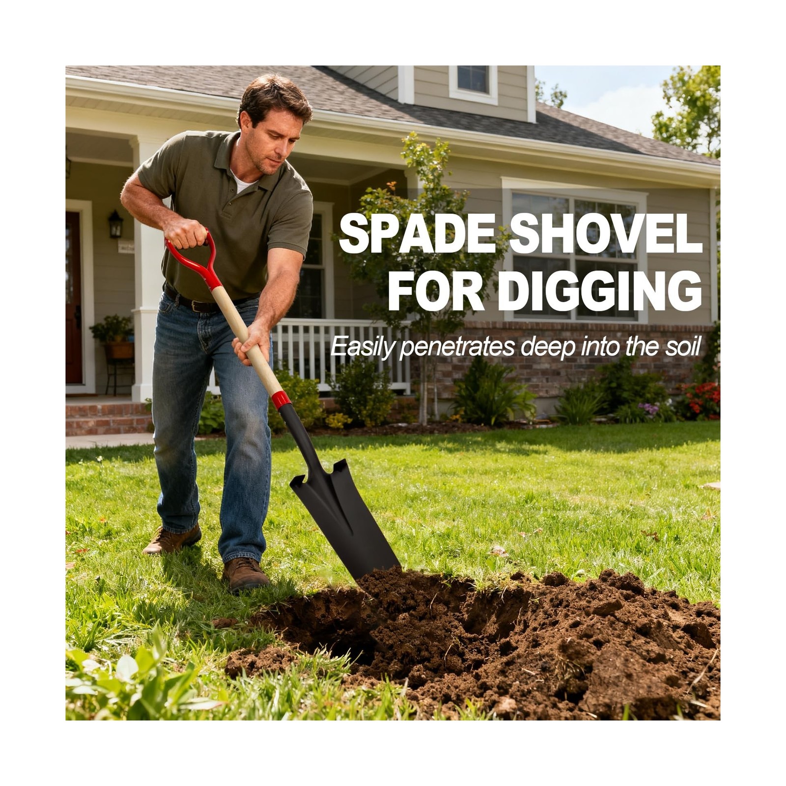 Nohovu Spade Shovel for Digging, Heavy Duty Shovel with D-Handle, Trench Shov…