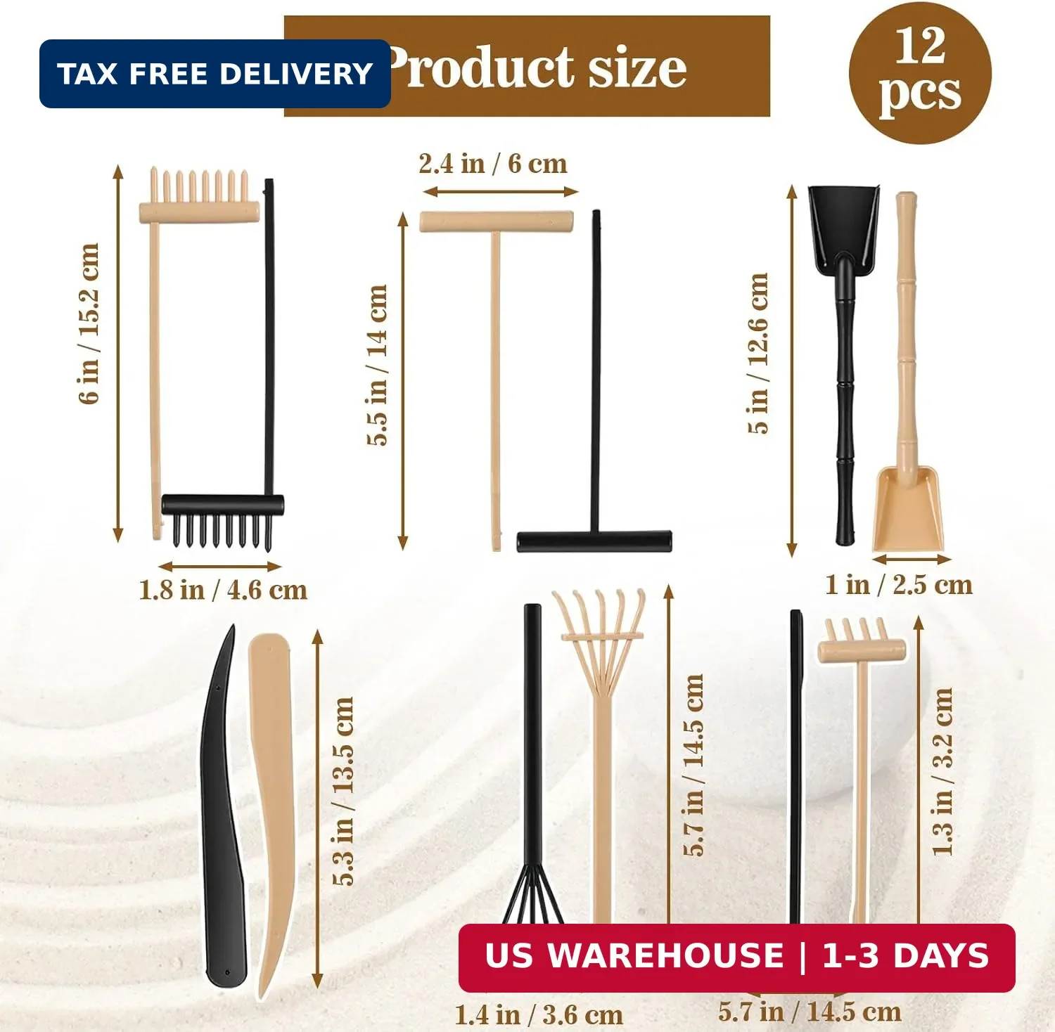 12PCS Mini Zen Garden Rake Tools, 2 Sets Zen Garden Accessories, Small Sand Zens
