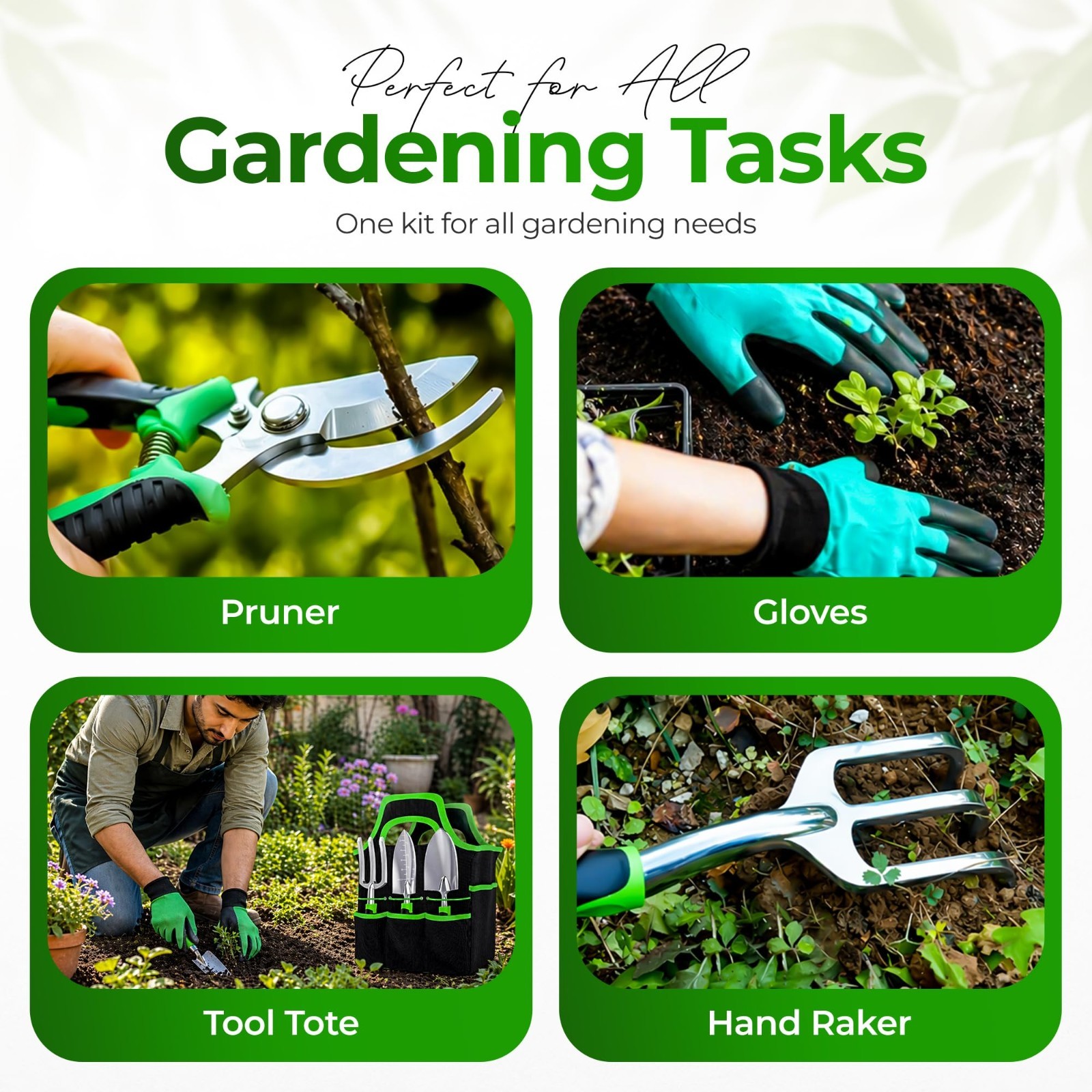 8-Piece Gardening Tools Set with Bag – Heavy Duty Stainless Steel, Ergonomic Han