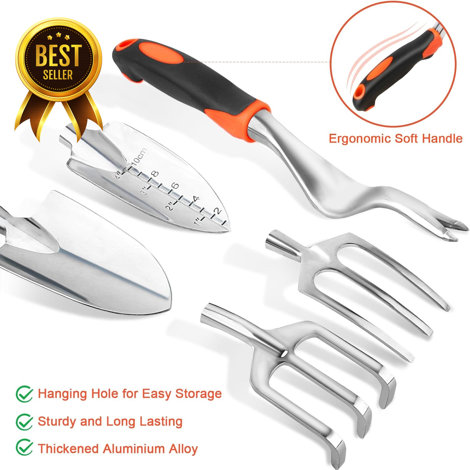 8 Piece Garden Tool Set Ergonomic Hand Tools Kit with Storage Bag Orange