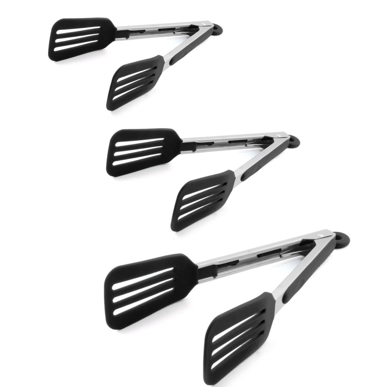3-Piece Stainless Steel & Silicone Cooking Tongs Set – Black (7″, “9”, “12 in…