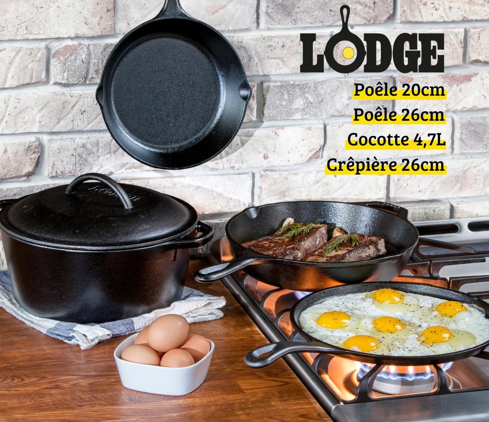 Lodge Pre-Seasoned Cast Iron 5 Piece Set, Black Bundle