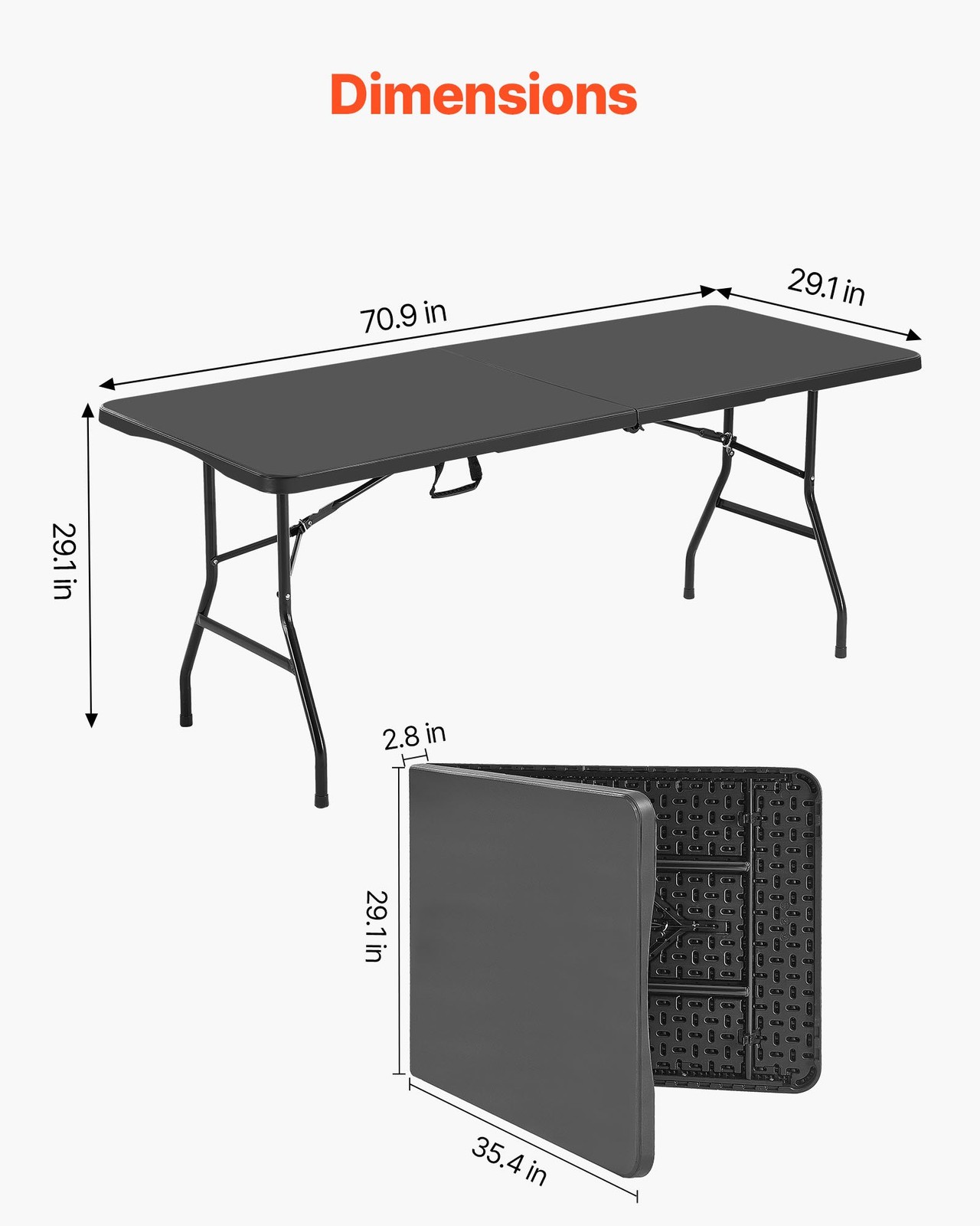 Folding Table,6 Ft Heavy Duty Portable Fold-in-Half Utility Table,Indoor Outdoor
