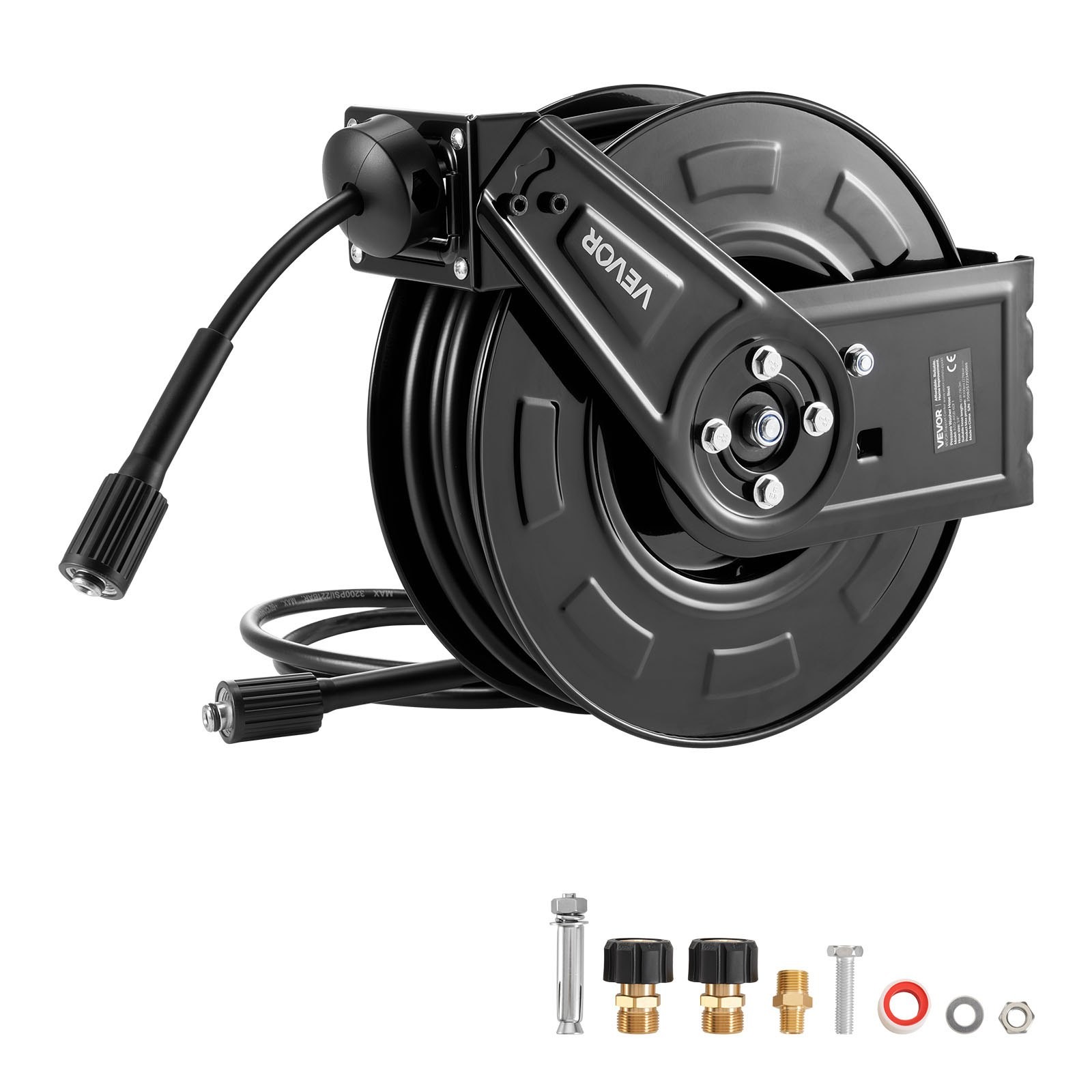 Pressure Washer Hose Reel, 60 ft x 1/4 inch Retractable Power Heavy-Duty Steel W