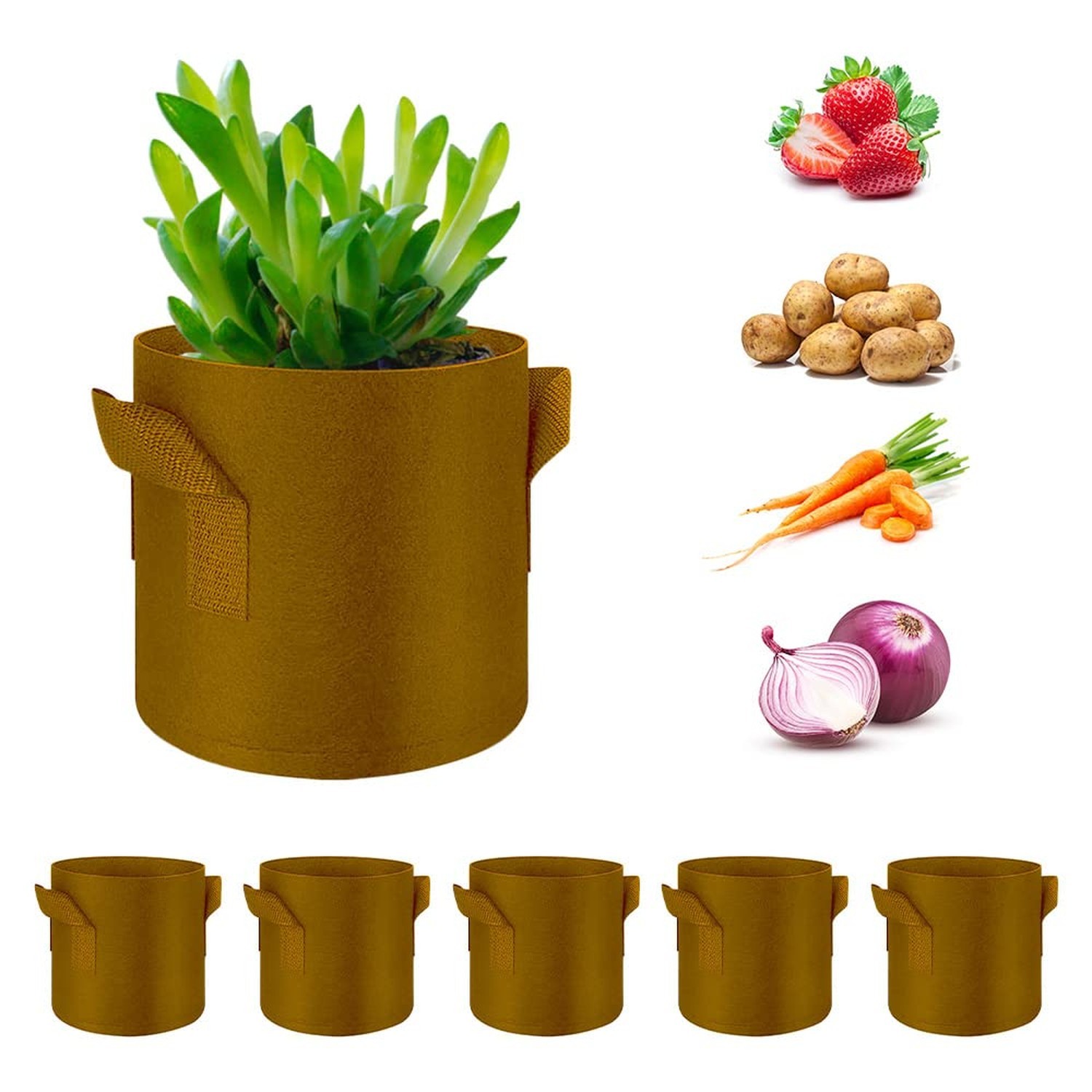 5-Pack 10 Gallon Grow Bags Heavy Duty Thickened Nonwoven Fabric Pots with Han…