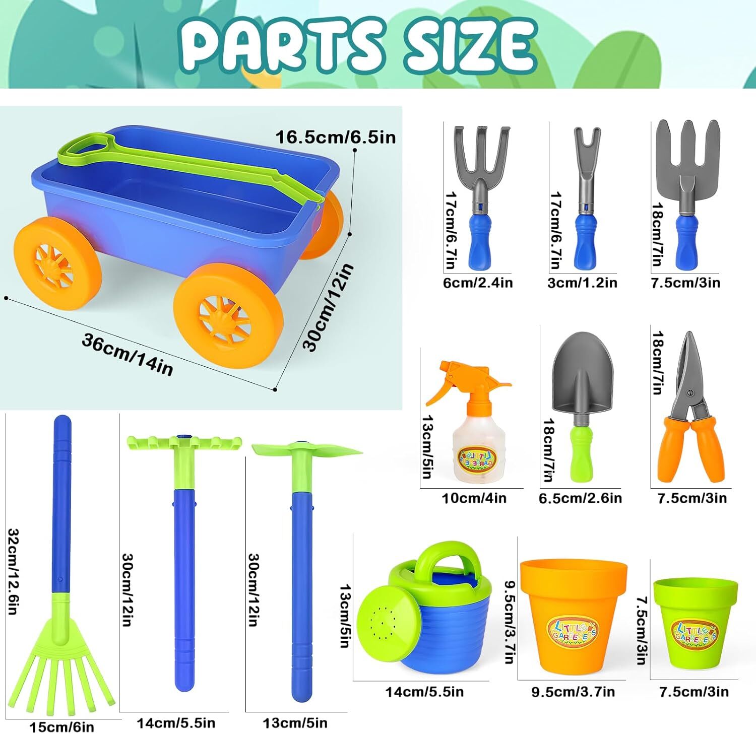 deAO Kids Garden Wagon Wheelbarrow and Gardening Tools Play Set Includes 10 A…
