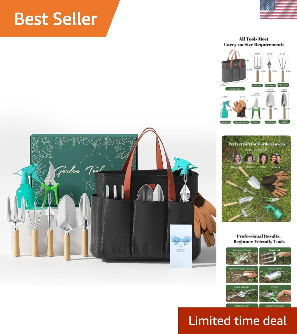 9-Piece Garden Tool Set – Heavy Duty Gardening Hand Tools with Ergonomic Non-…