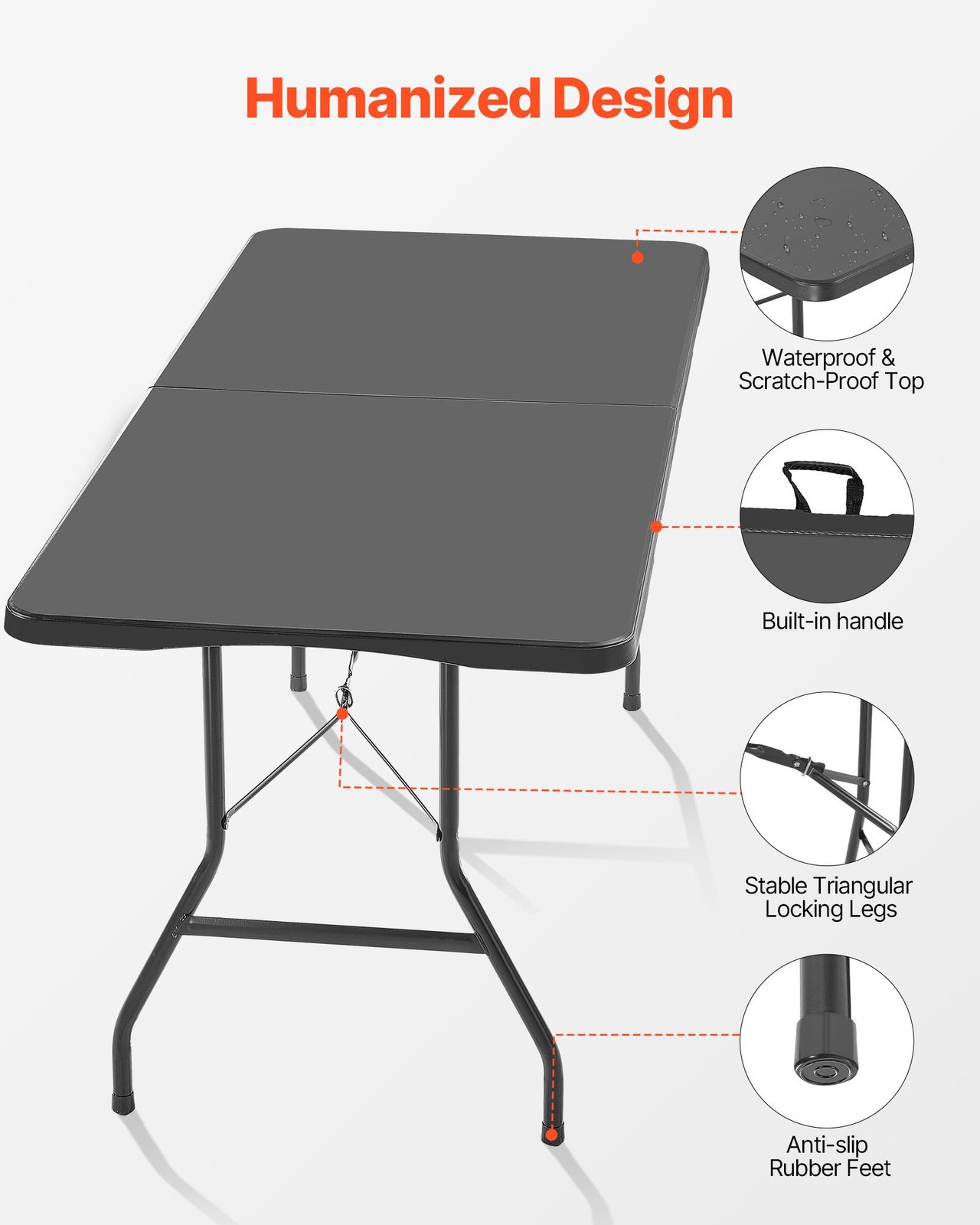 Folding Table,6 Ft Heavy Duty Portable Fold-in-Half Utility Table,Indoor Outdoor