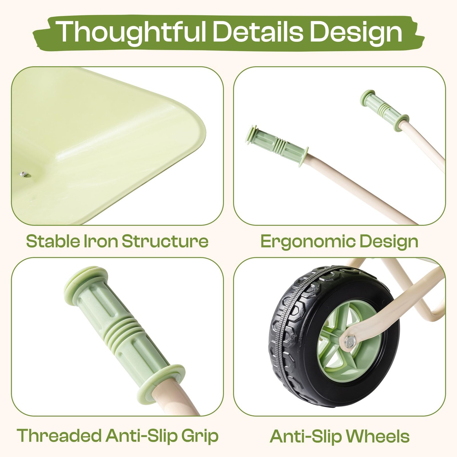 ROBUD Kids Wheelbarrow Set, Green Metal Toddler Wheelbarrow with Shovel, Hoe,…