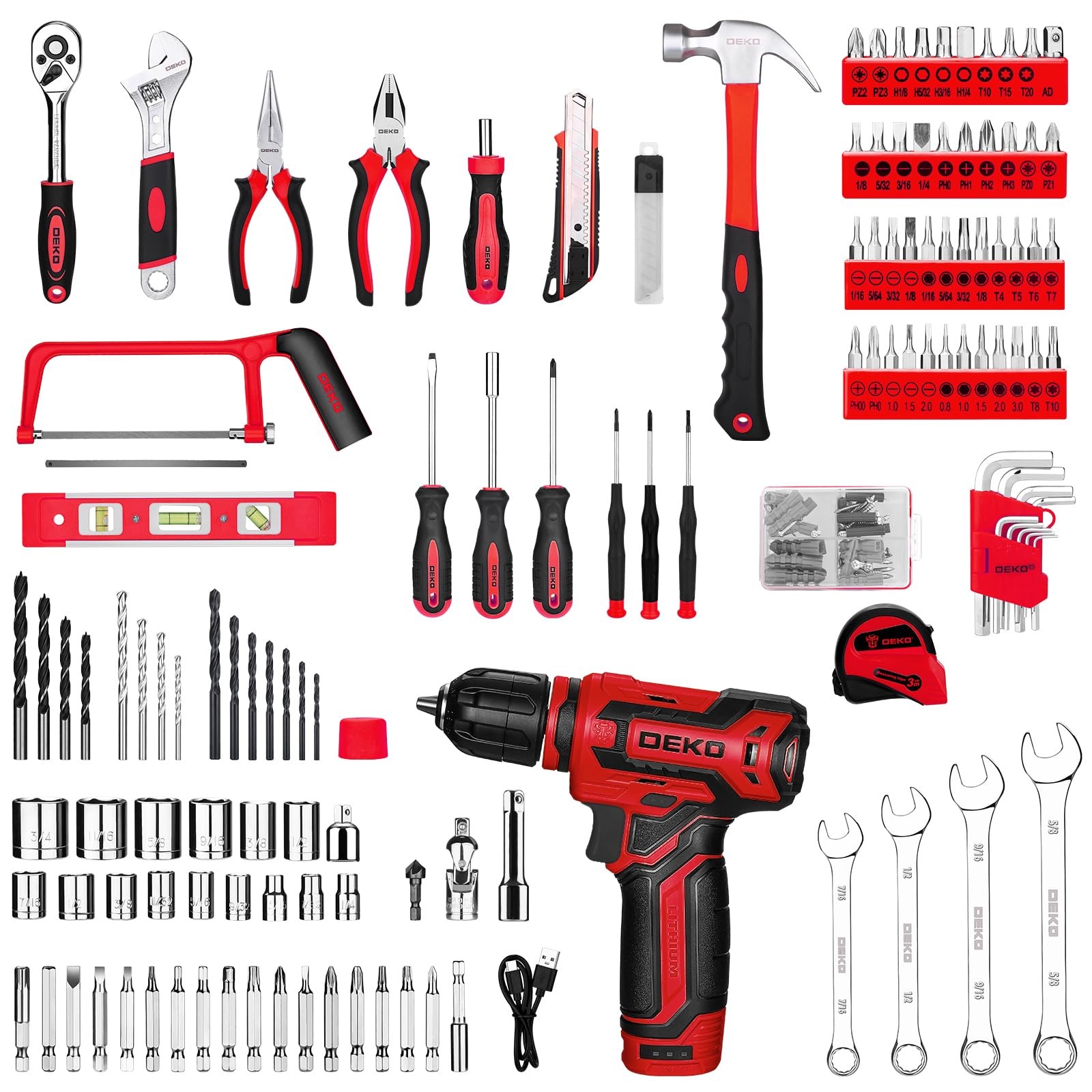Dekopro Drill Tool Settool Kit 12V Power Cordless Drill Hand Repair Tools Drill