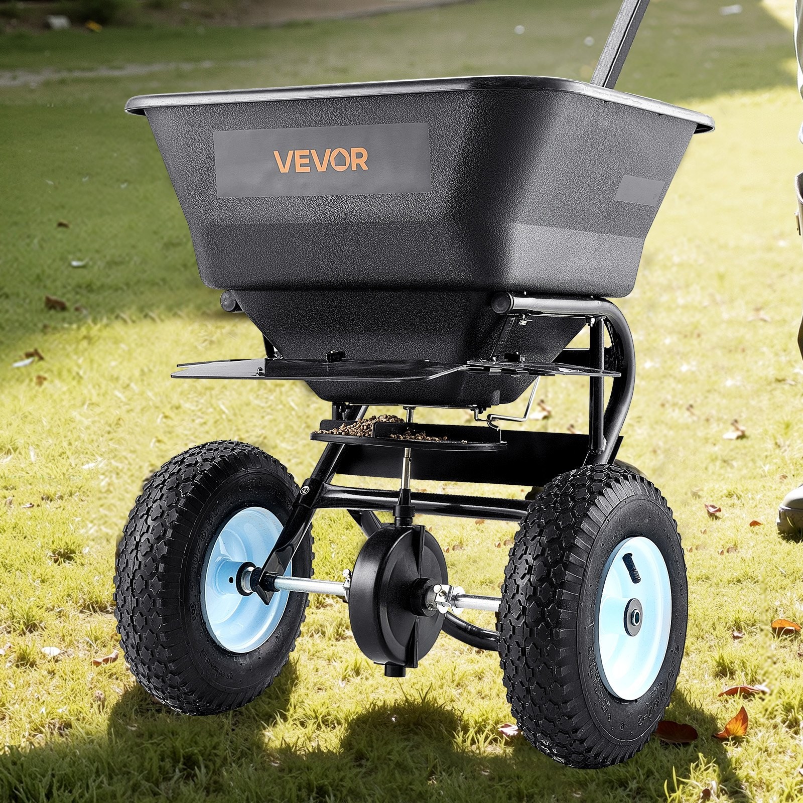 Lawn Spreader, 100LBS Capacity, Walk-Behind Push Spreader, 0-9.8ft Spreading Wid