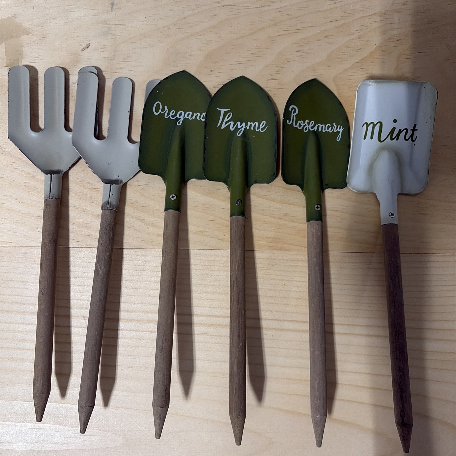 Gardening Hand Digging 6 Metal Tools Fork Shovel Herb Markers Gift For Him Her