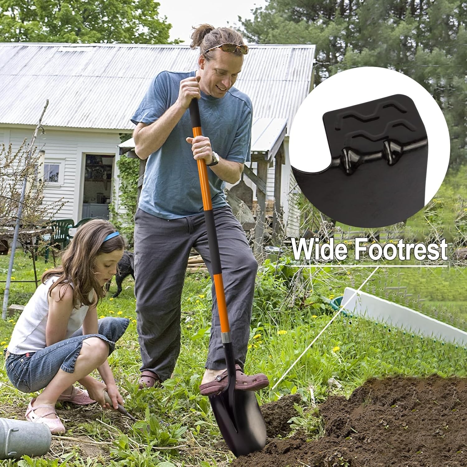 Professional 56″ Heavy-Duty Shovel with Round Blade & Sturdy Fiberglass Handle